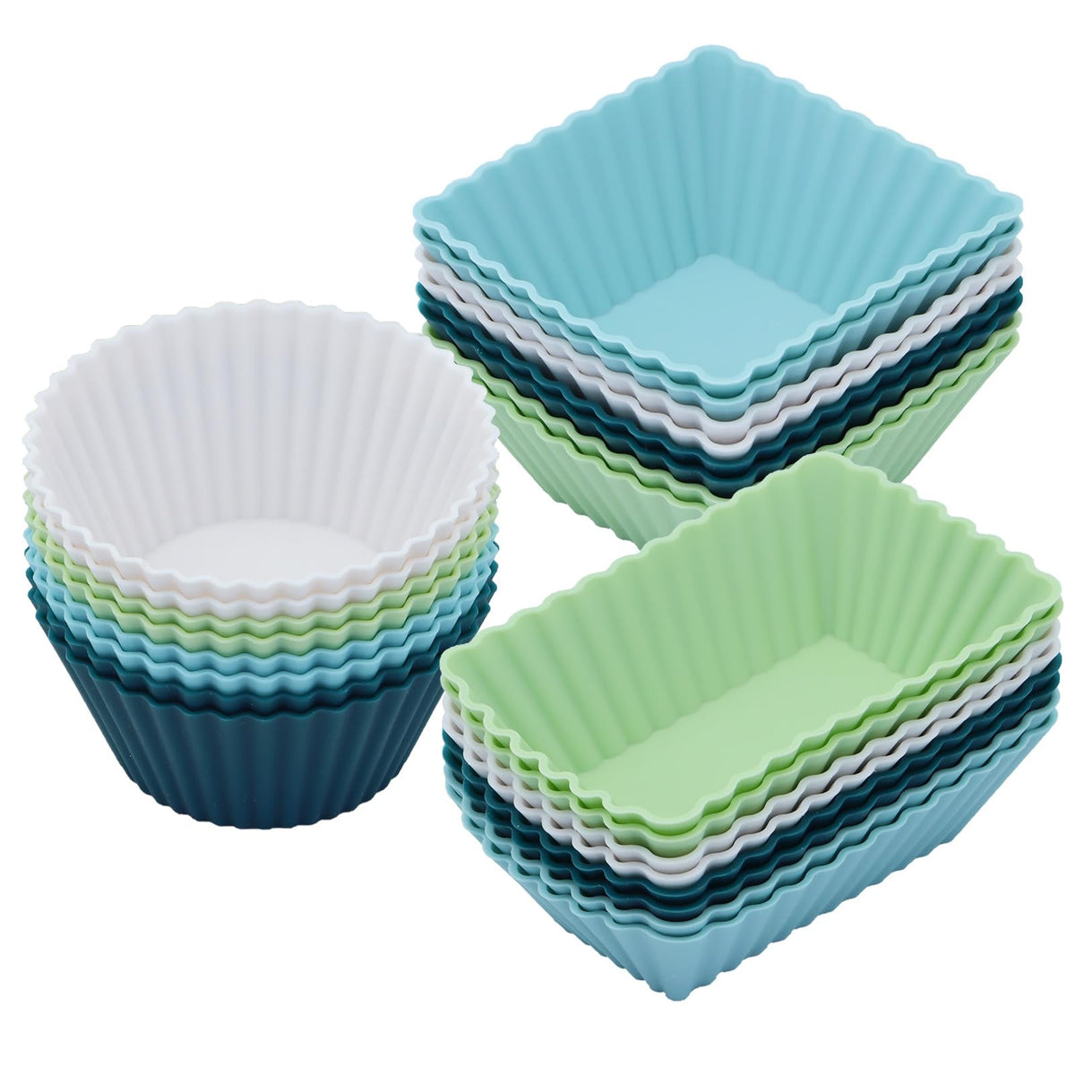 24Pack Silicone Cupcake Liners, Reusable Muffin Cups Baking Molds, 3 Shapes Lunch Box Bento Dividers-Round, Square, And Rectangu
