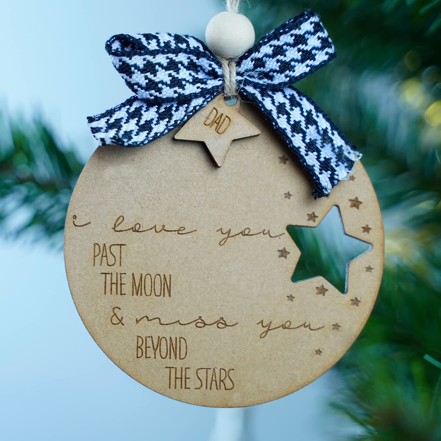 I Love You Past The Moon Wooden Memorial Christmas Ornaments - Dad Memorial Sympathy Gifts for Loss