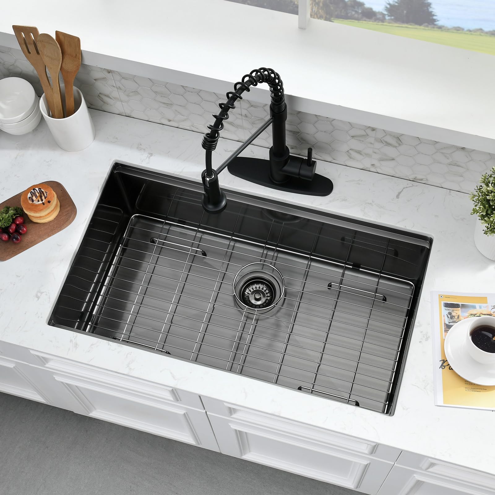 SOMRXO 28 Inch Black Stainless Steel Undermount Kitchen Sink Workstation 28?8 Kitchen Sink Undermount Workstation Ledge Gunmetal Black Stainless Steel Kitchen Sink 10'' Deep Single Bowl Kitchen Sinks
