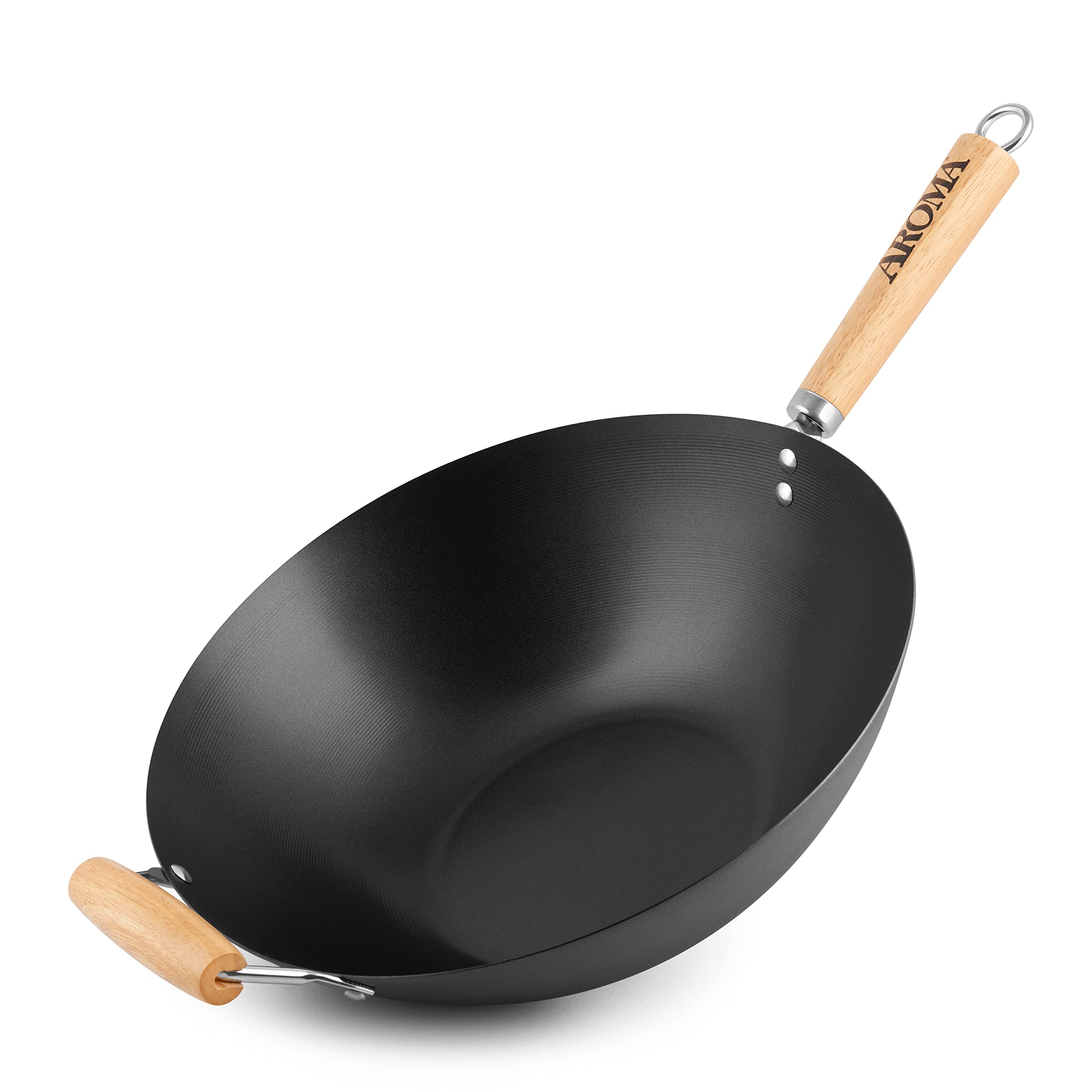 Aroma Housewares 14'' Heavy Duty Carbon Steel Cookware (Anw-102) Non-Stick Wok, Black