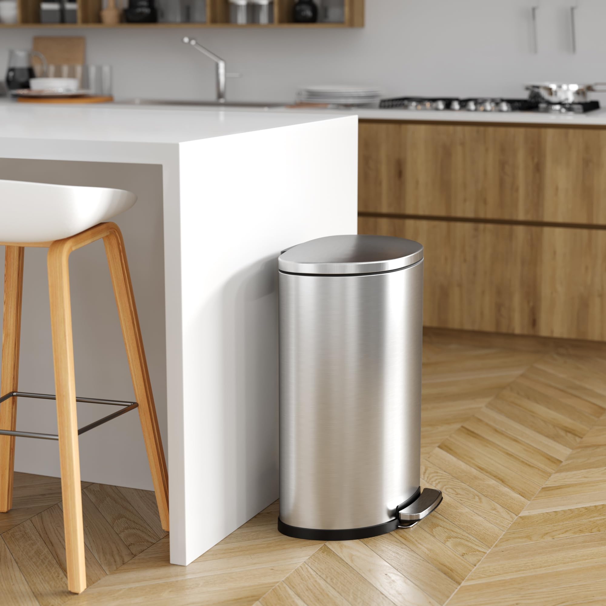 Itouchless Softstep 13.2 Gallon Step Trash Can With Odor Filter, Stainless Steel 50 Liter Space-Saving Pedal Garbage Recycle Bin