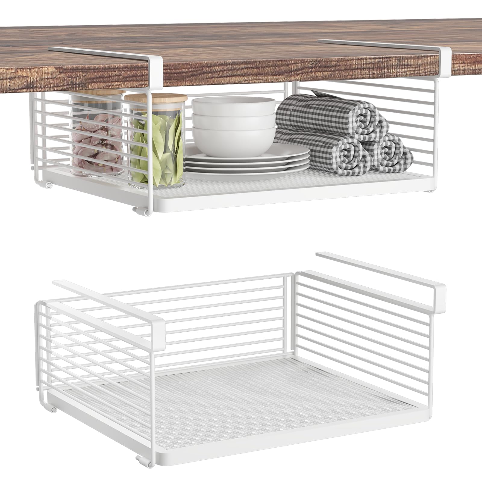 SHINEWON Under Shelf Storage Basket, Hanging Wire Basket with 1.13 Inches Thick Clips for Kitchen, Pantry or Laundry Room, Under