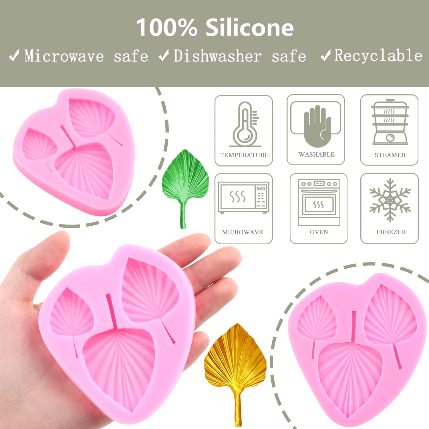 Zixiang Leaf Silicone Molds Fan Leaf Fondant Mold Palm Leaf Fondant Flower Leaf Silicone Molds For Cake Decorating Polymer Clay