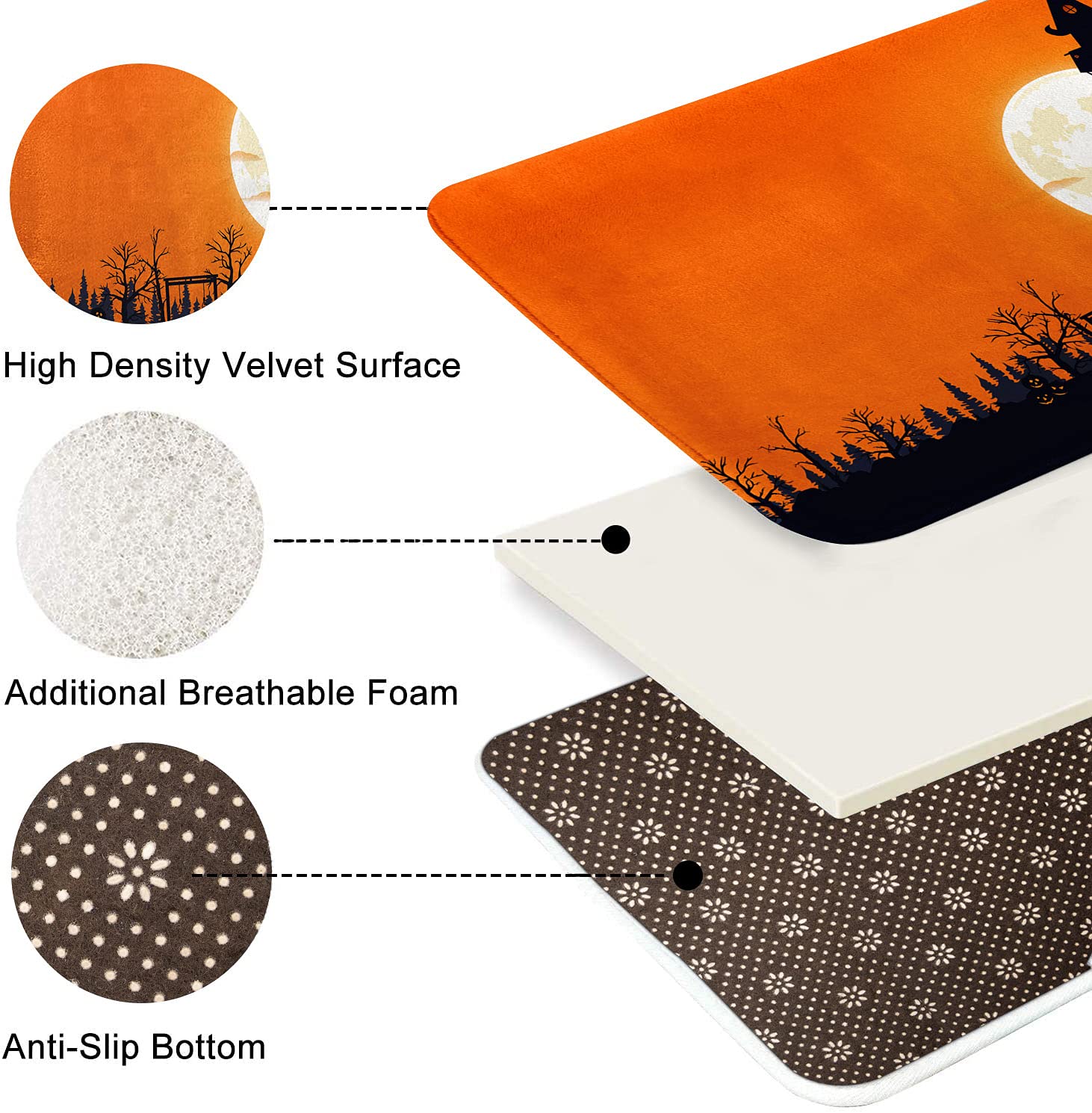 Britimes Bath Mat for Bathroom, No Slip, Halloween Theme Orange Washable Cover Floor Rug Carpets Floor Mat Bathroom Decorations