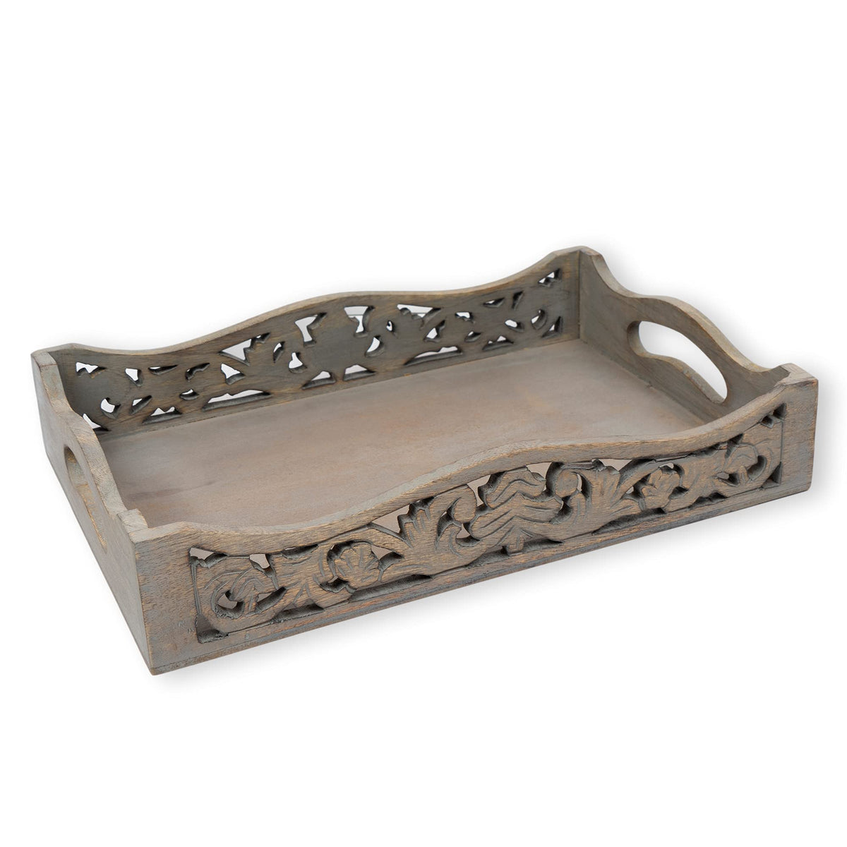 Gocraft Handmade Wooden Tray With Handles | Wood Ottoman Tray, Serving Tray For Breakfast In Bed, Tea, Coffee With Cutout Handle