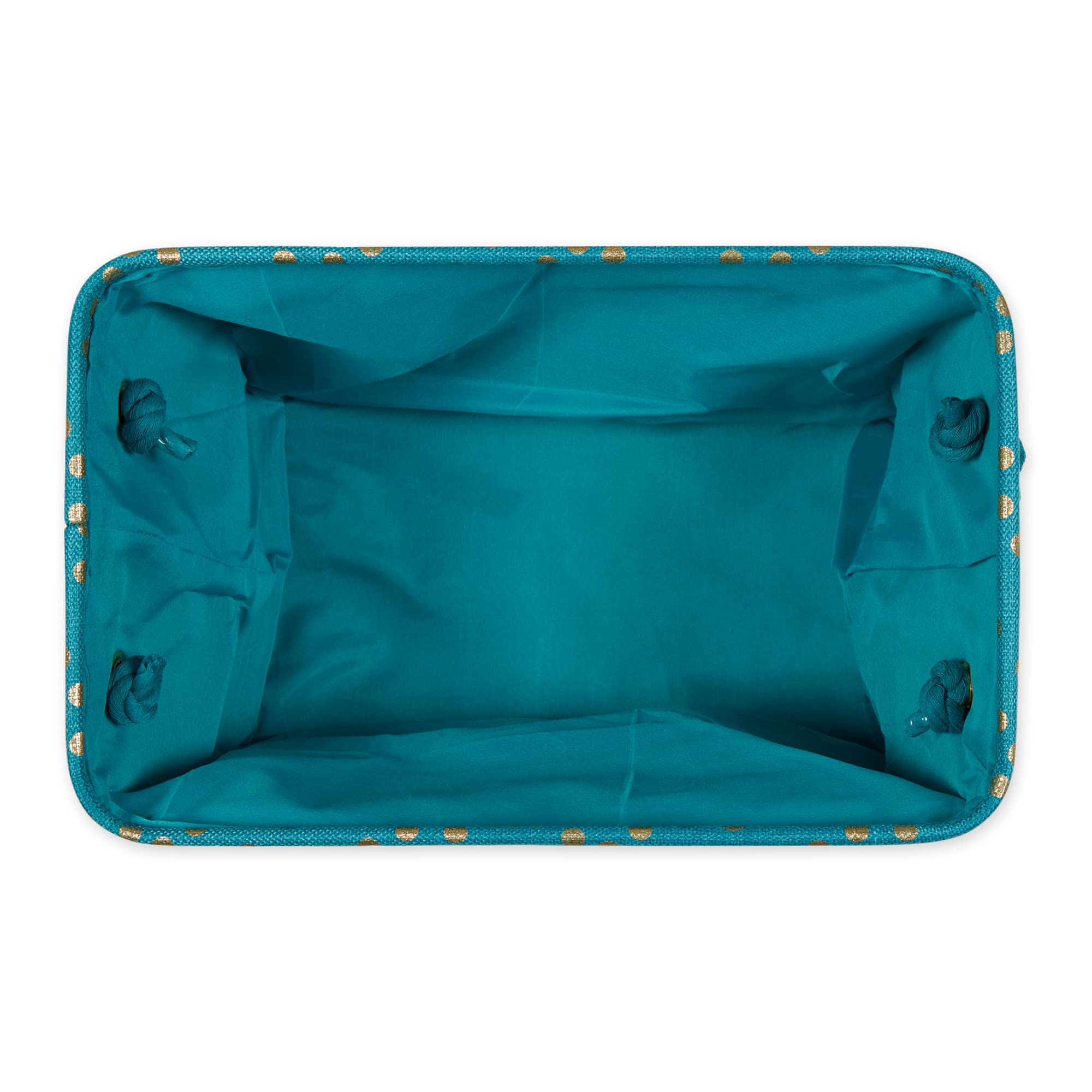 POLYESTER BIN  DOTS GOLD / TEAL RECTANGLE MEDIUM 16x10x12