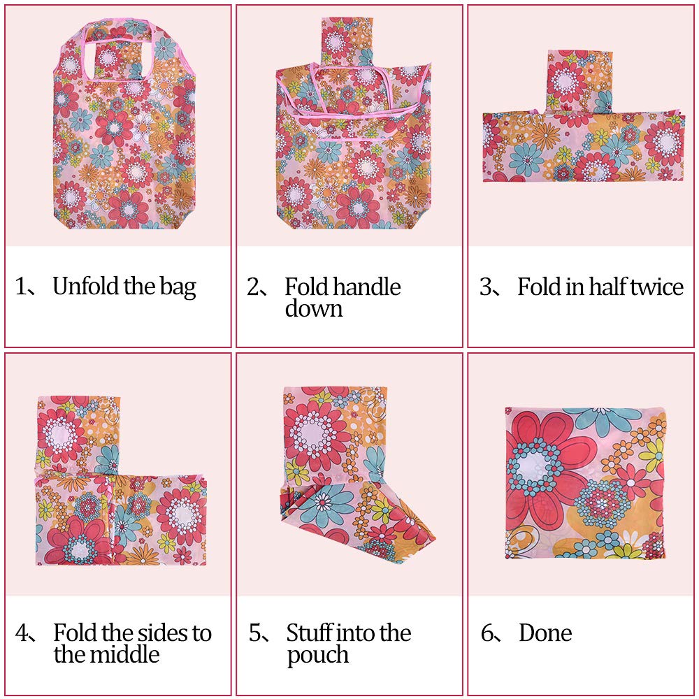 Szuah 10 Pack Reusable Grocery Shopping Bags, Foldable Shopping Bags Grocery Tote With Attached Pouch,Machine Washable Eco-Frien