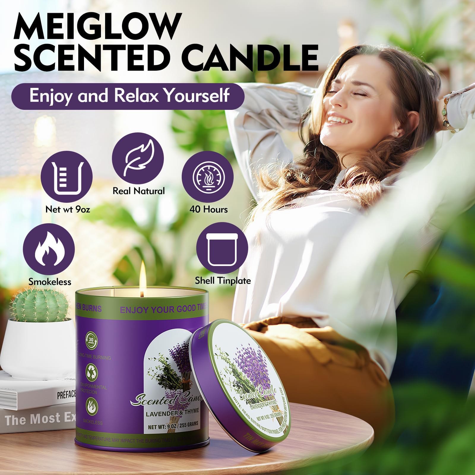 2 Pack Scented Candles (90 Total Burn Hours) - Soy Wax Candles 9 oz Each in Tin - Long Lasting Aromatherapy Candle Gift Set (Lav