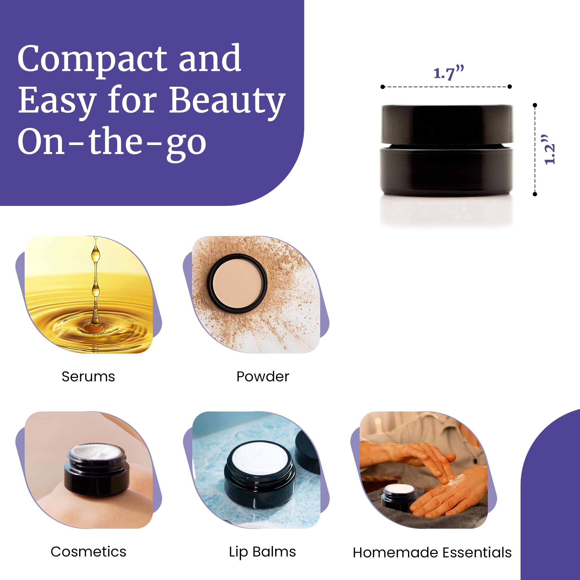 Infinity Jars Screw Top Jar 15 Ml (.5 Fl Oz) Black Ultraviolet Refillable Cosmetic Style Travel Bottle Glass Jar Empty Cosmetic