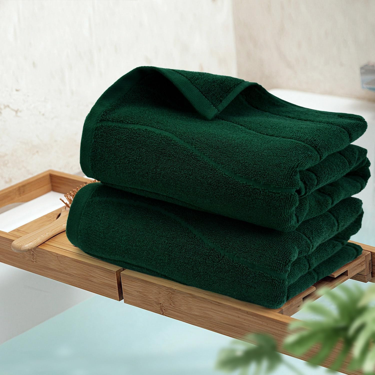 100% Cotton Bath Towels Set Of 2 In Forest Green (Wavy Striped Jacquard) 27.5    X 55   , Quick Dry Towel For Bathroom Pool Gym