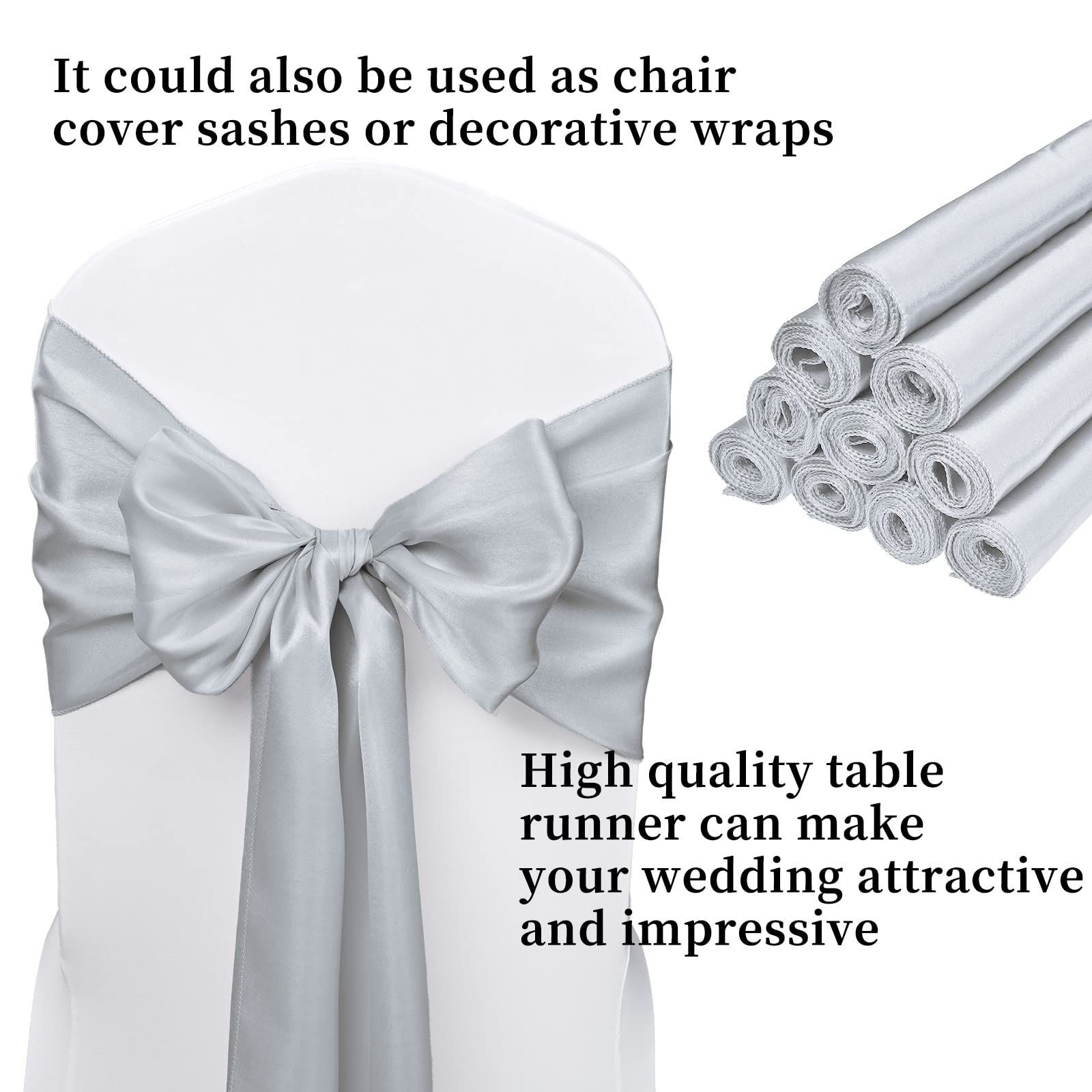 10-Pack Silver 12 X 108 Inches Long Premium Satin Table Runner For Wedding, Decorations For Birthday Parties, Banquets, Graduati