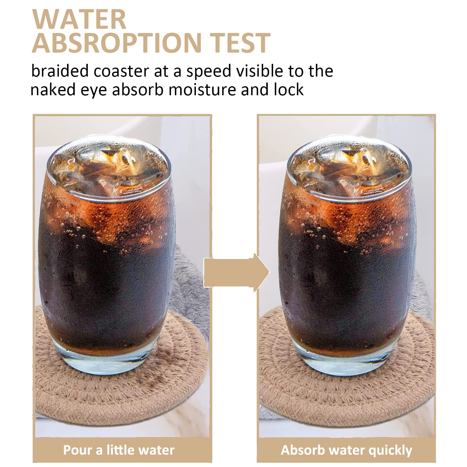 Absorbent Drink Coasters, Handmade Braided Drink Coasters, Set Of 6 (4.3 Inch, Round, 8Mm Thick), Super Absorbent Heat-Resistant