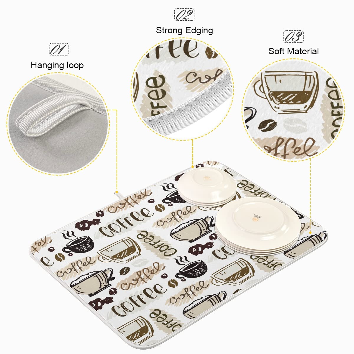 Coffee Mat Coffee Cup Drying Mat Coffee Maker Mat for Tabletop  Coffee Lover Microfiber Dish Drying Mats Cafe Bar Kitchen Spill Mat 16x18 Inch Medium