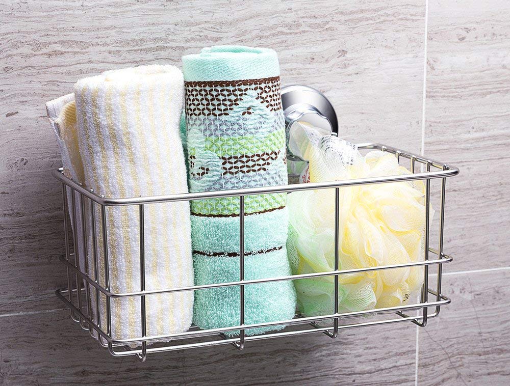 Sanno Suction Cup Shower Caddy Basket For Shampoo Combo Organizer Basket Stainless Steel Holder For Bathroom Storage