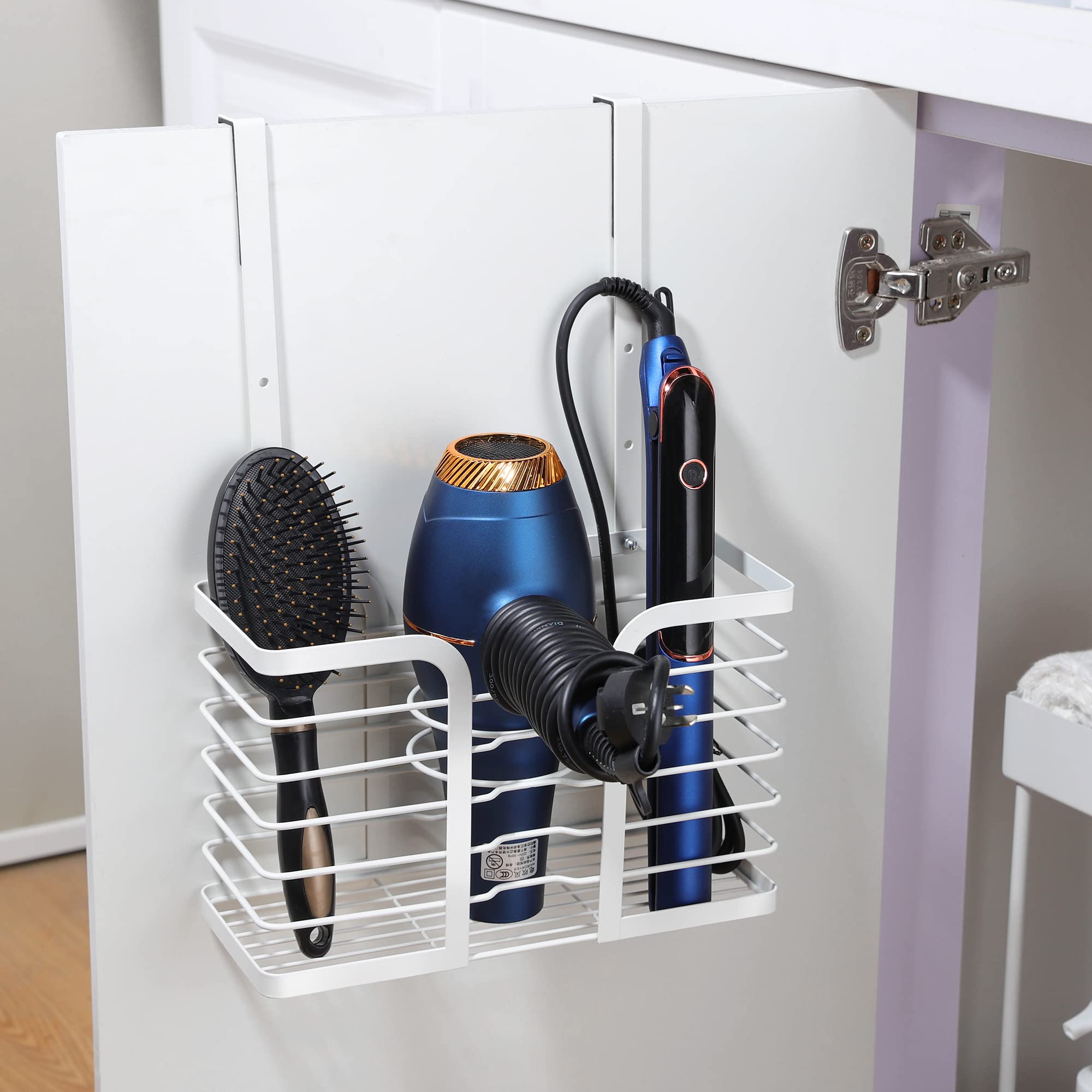 YIGII Hair Dryer Holder Adjustable Height - Hair Tool Organizer White Bathroom Organizer Hot Styling Tools Storage for Hair Dryer  Flat Iron  Curling Iron  Hair Straightener