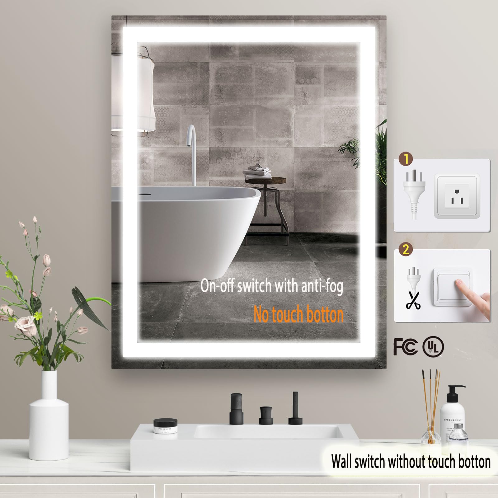 Yeeopp Bathroom Mirror With Led Lights Super 6000K Bright 32X24 Inch High Definition Waterproof For Washrooms Glass Led Makeup M