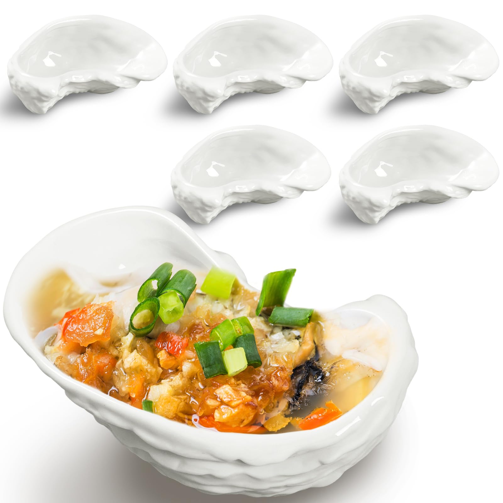 Reallnaive 6 Pcs Ceramic Oyster Shells Reusable Oyster Grilling Shells Large Clam Baking Dish Platter Plate for Cooking Shrimp S