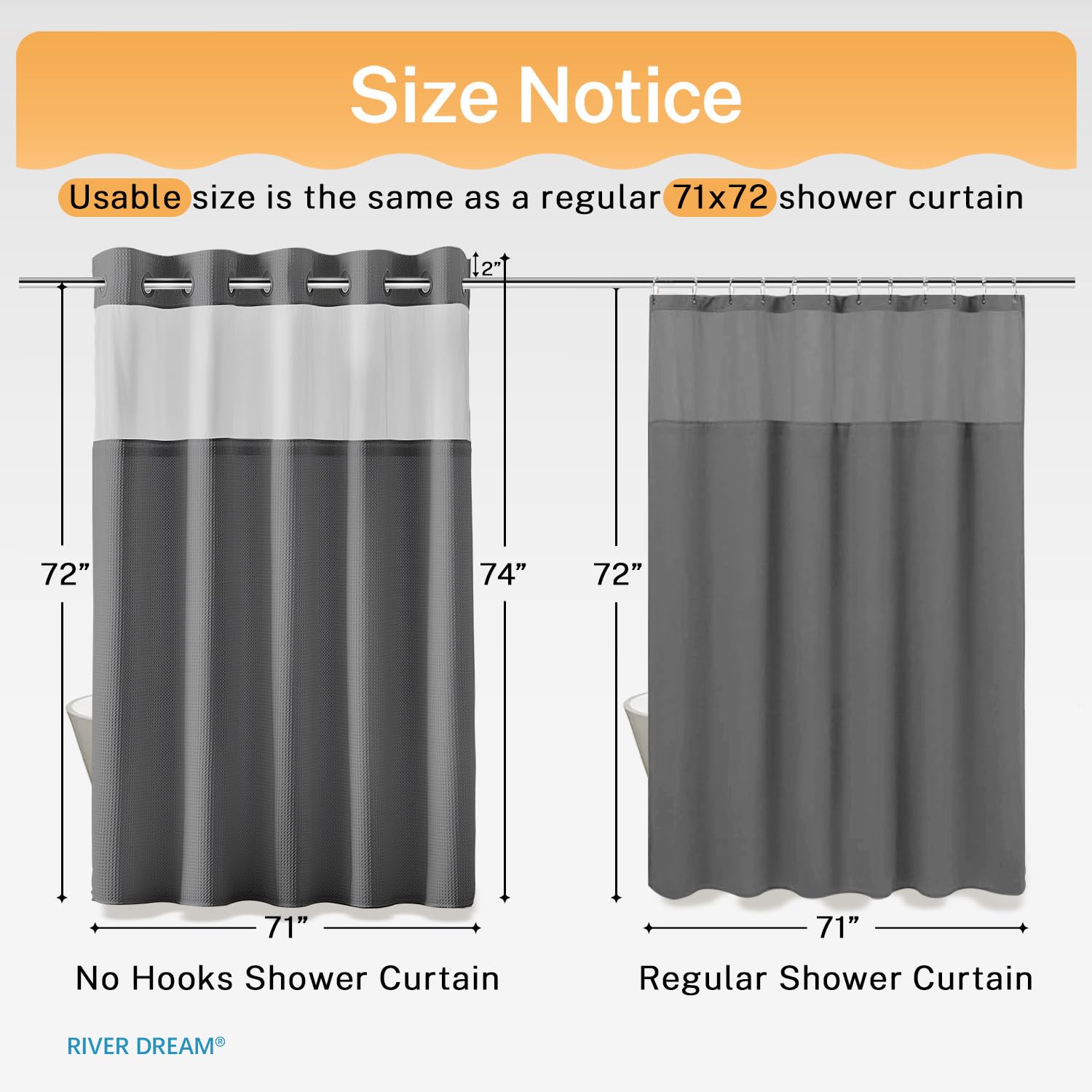 No Hooks Required Waffle Weave Shower Curtain with Snap in Liner - 71W x 74H Hotel Grade Spa Like Bath Curtain Gray