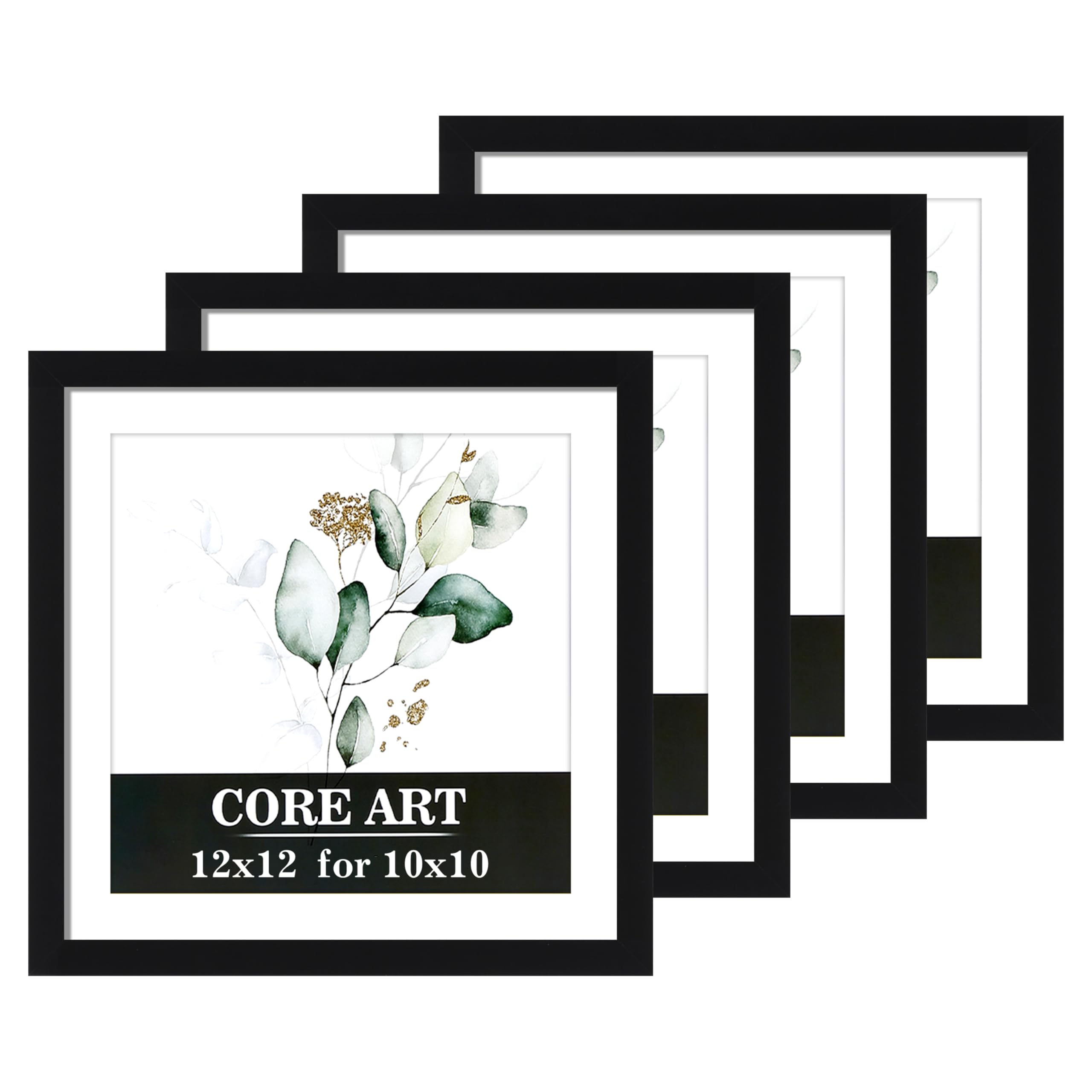 CORE ART 12x12 Picture Frame Set of 4, Display Pictures 10x10 with Mat or 12 x 12 without Mat, Multi Photo Frames Collage for Wa