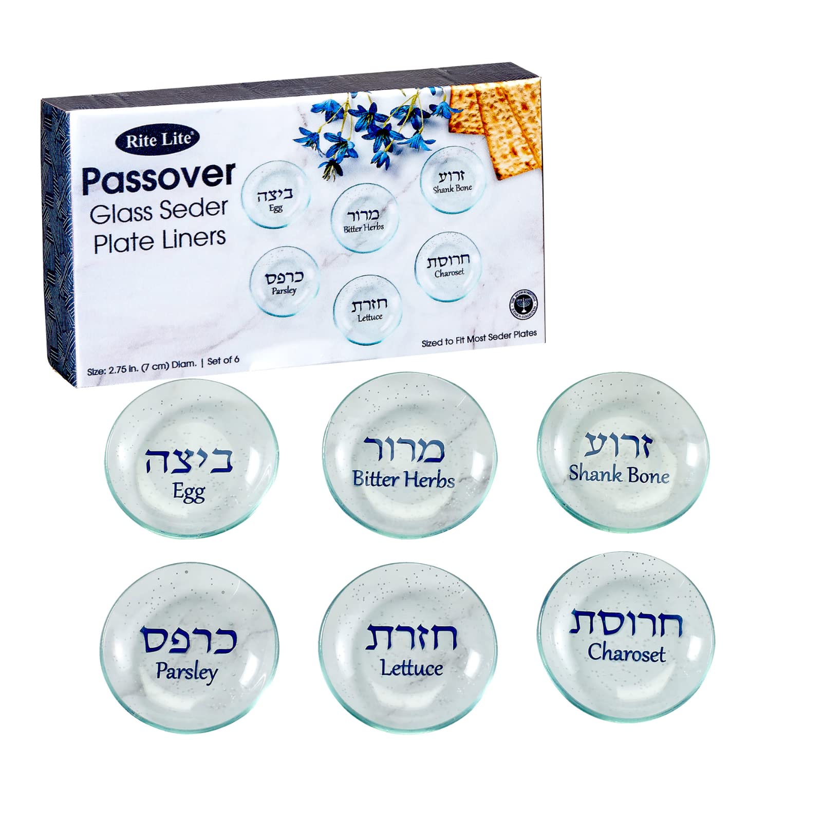 Rite Lite Passover Glass Seder Plate Liners Bulk Set Of 6 - Stylish & Elegant Jewish Holiday Party Decorations Passover Gifts Pe