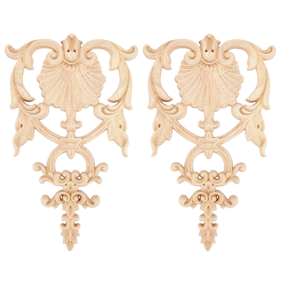 Superfindings 2Pcs Carved Wood Appliques Onlays Wooden Decal Corner Frame 7.5X4.6Inch Unpainted Wooden Onlay Wood Carving Appliq