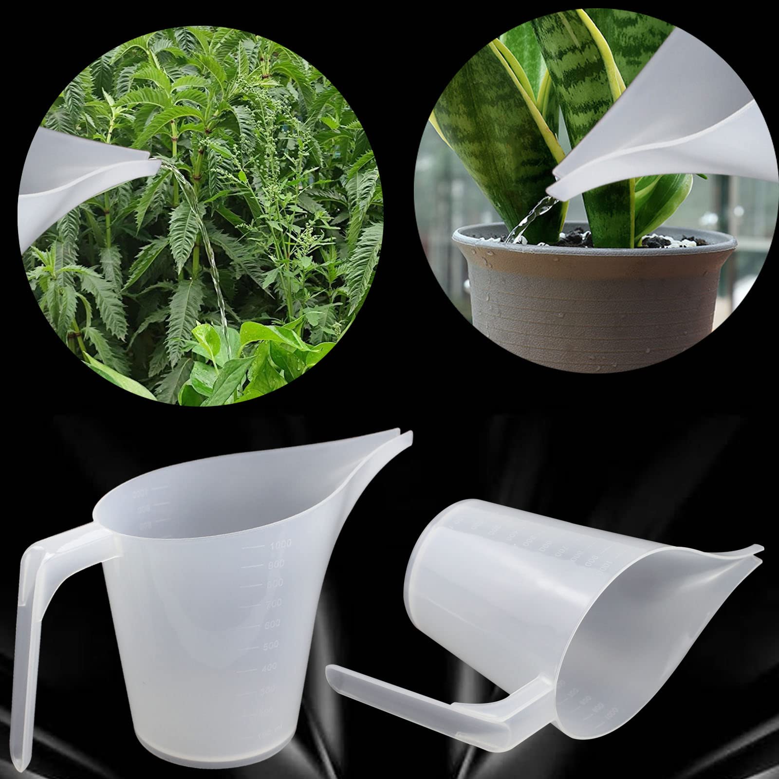 4 Pieces Plastic Funnel Pitcher 1000Ml Capacity Measuring Cups With Long Spouts And Clear Scales For Canning Watering Plants