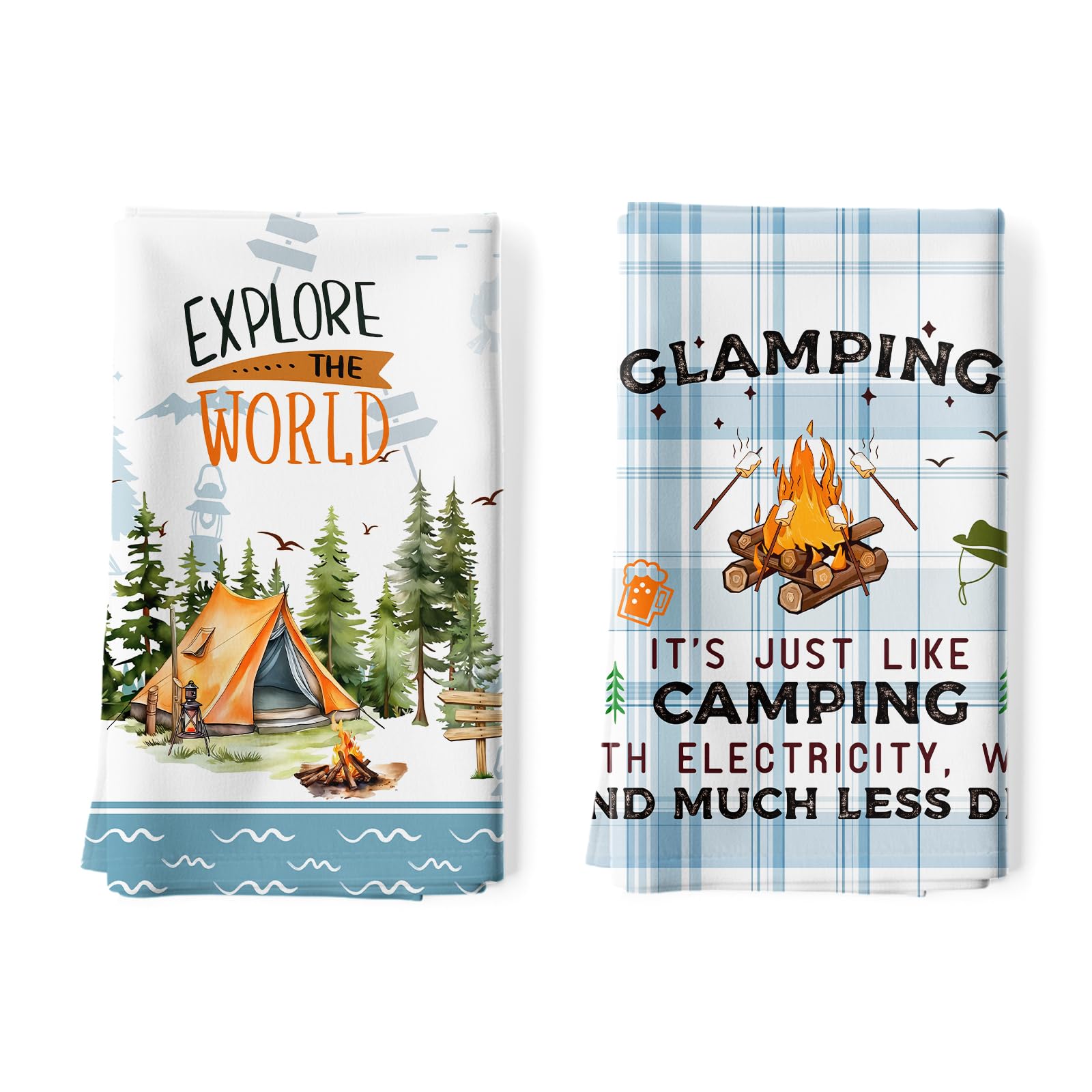 Arquiel Camping Tea Towels, Cotton Kitchen Towel 18.9    27.5 Inch, Quick Drying Dish Cloth For Party Anniversary Holiday Decora