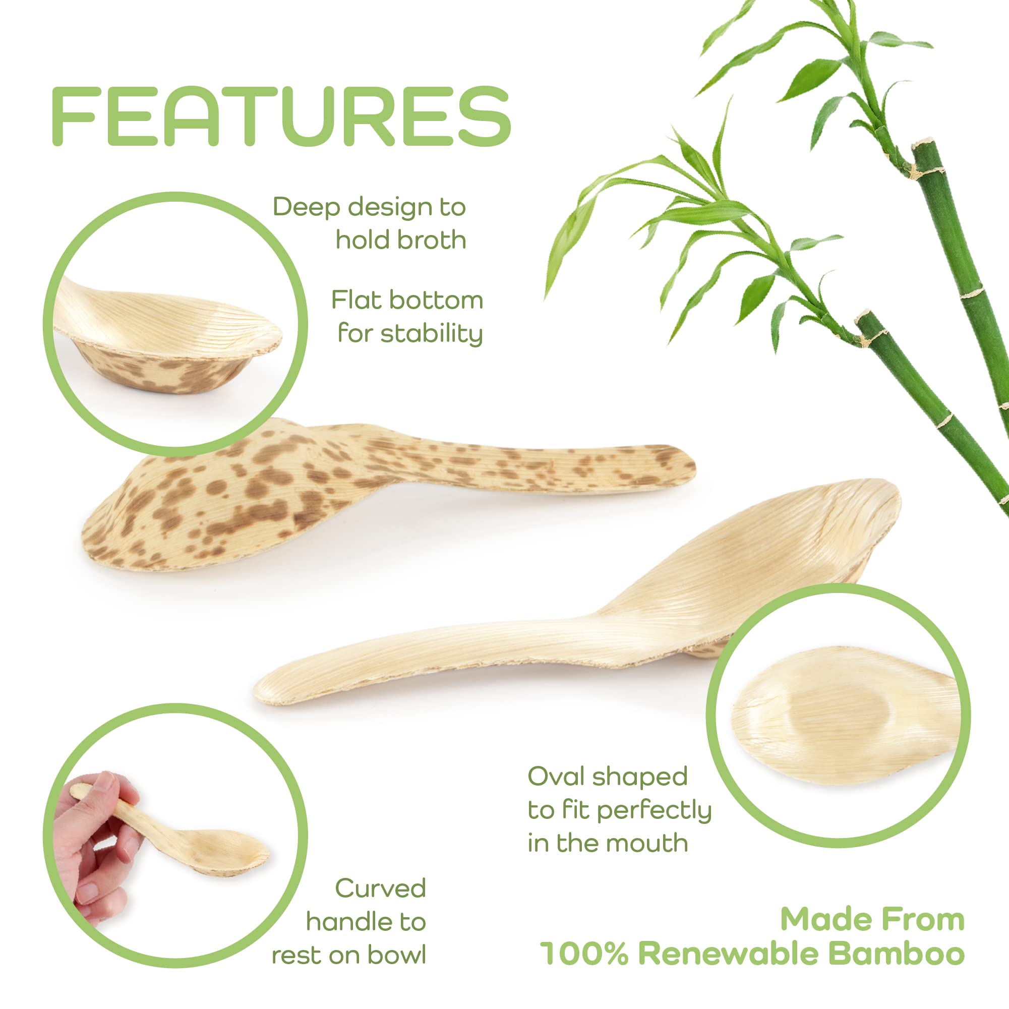 Bamboomn 5.1'' Premium Bamboo Leaf Chinese Soup Spoons, All Natural Disposable Compostable For Catering And Home Use, 100 Pieces