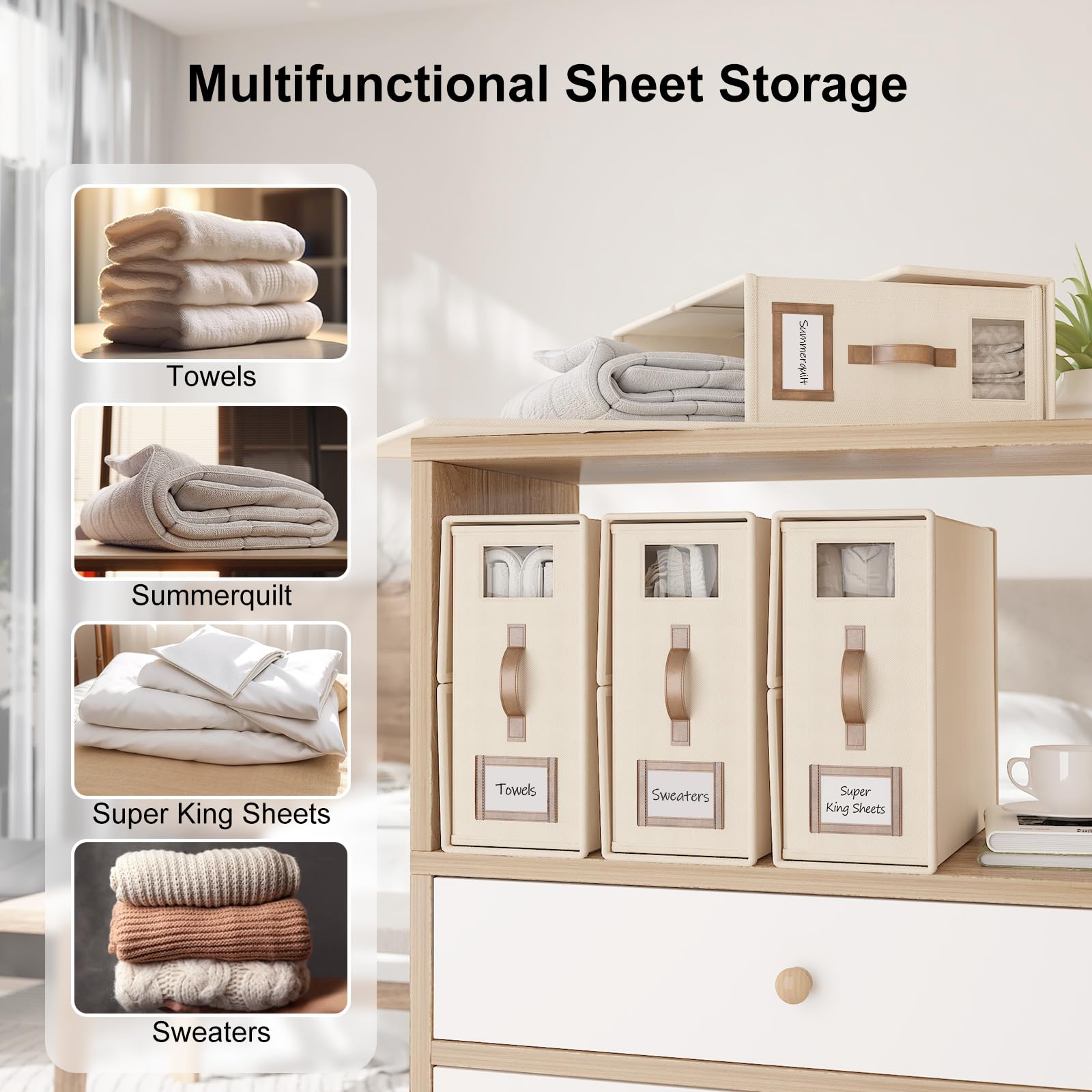 BigPonPon 6 Pack Bed Sheets Organizers and Storage (Cal King Size), Foldable Organizer With Handle for Linen Closet, Bedding Sto
