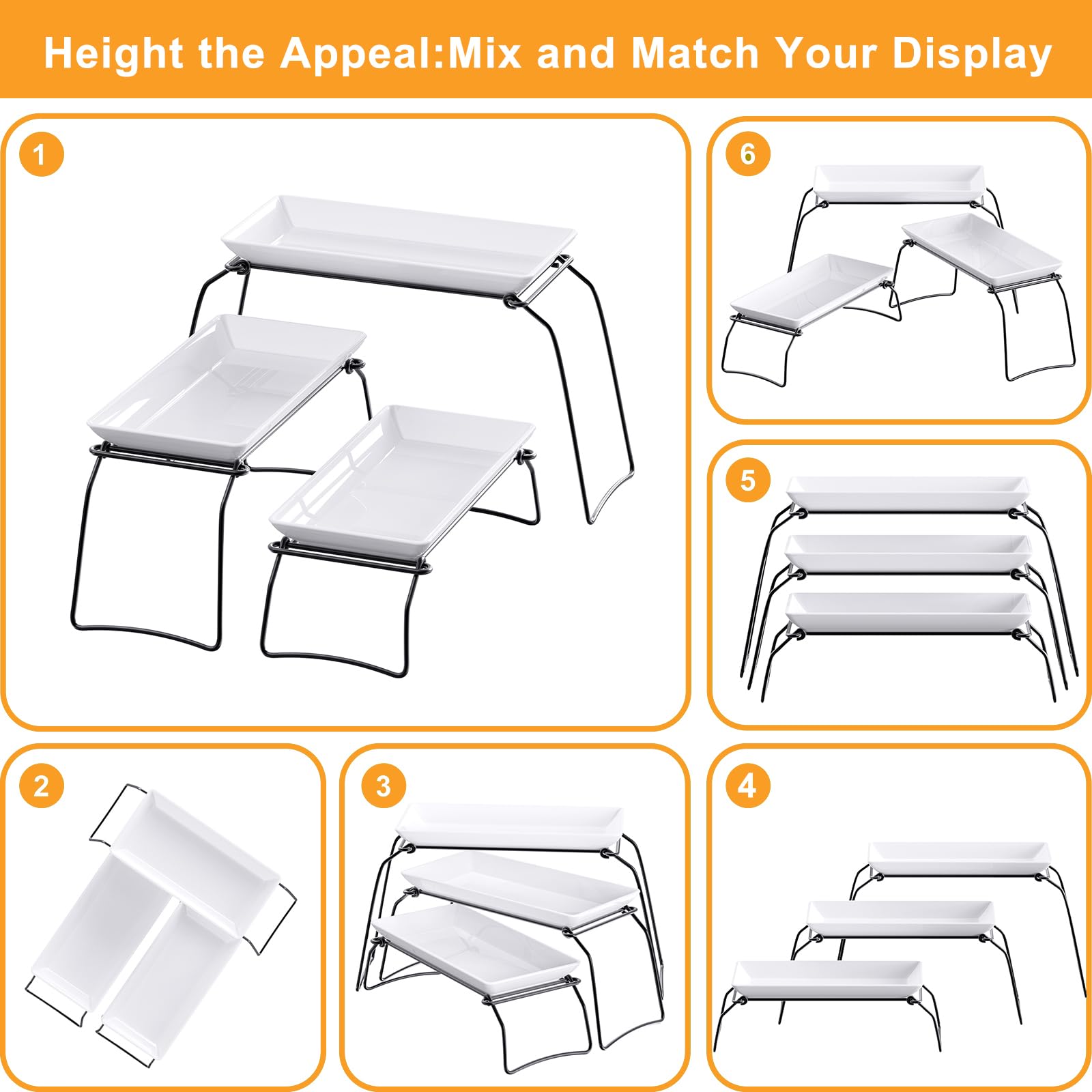 3-Tier Plastic Serving Tray Set For Party, 11.5'' Platters With 3 Collapsible Metal Stand For Sevring Food, Dessert, Veggie, Fru