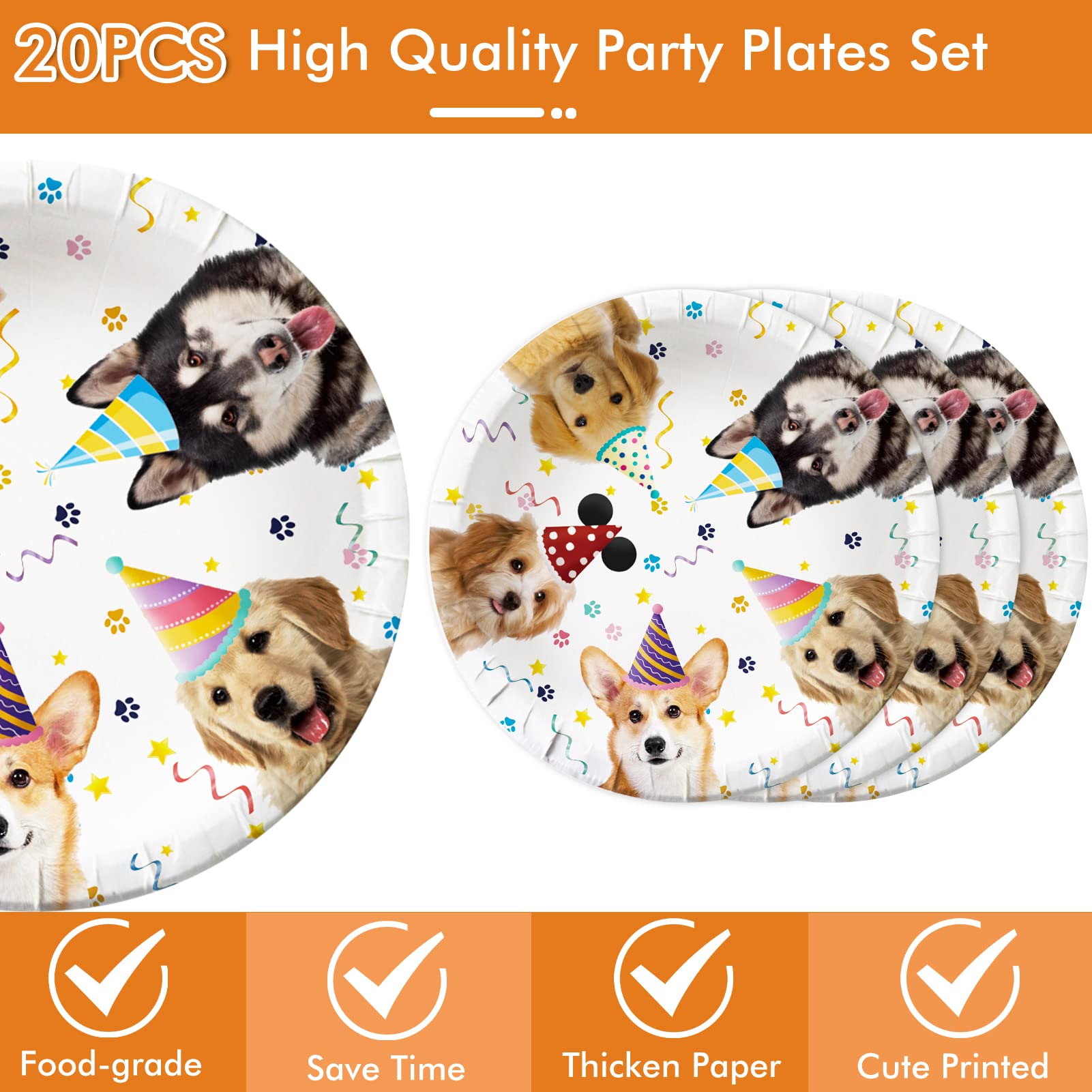 Juhap 41 Pieces Dog Birthday Party Supplies  Puppy Party Tableware for Kids Party Decorations Includes 20 Plates 20Napkins and 1 Tablecloth for Puppy Theme Party Supplies