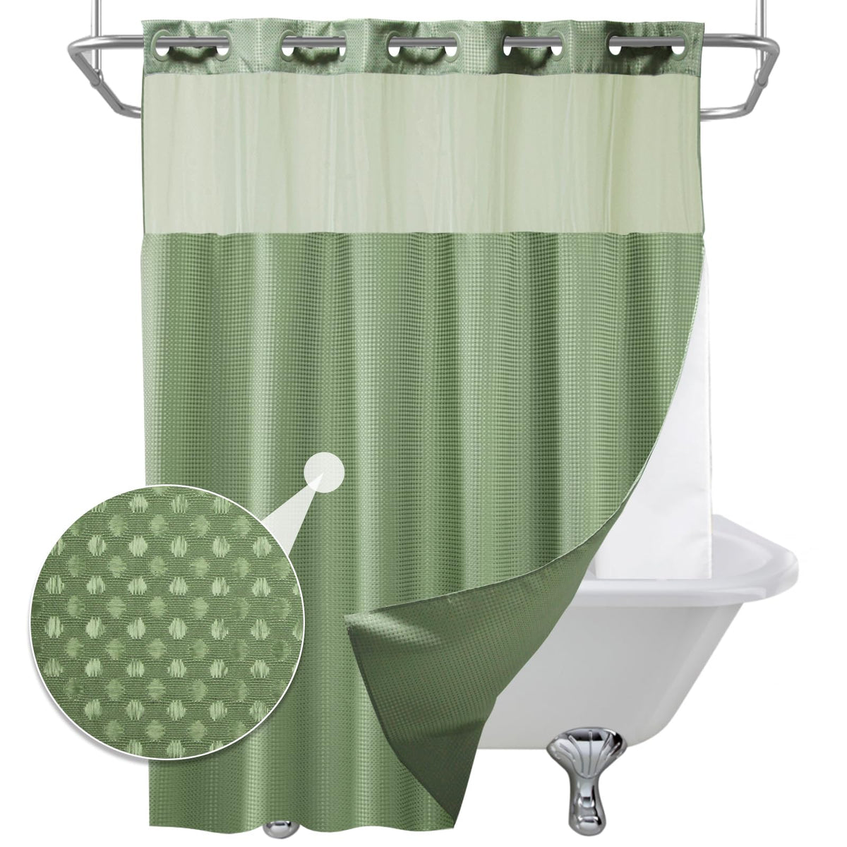 Final Friday Green Waffle Weave Shower Curtain With Snap In Liner Polyester Fabric Hotel And Spa Bathroom Decor Set Waterproof D