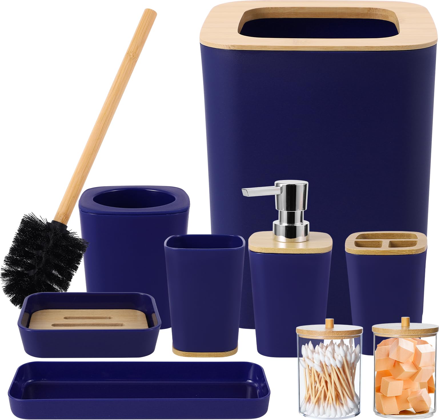 Bathroom Accessories Set, 9 Piece Navy Blue Hollow Bathroom Accessory Set With Trash Can,Toothbrush Holder,Toothbrush Cup,Lotion