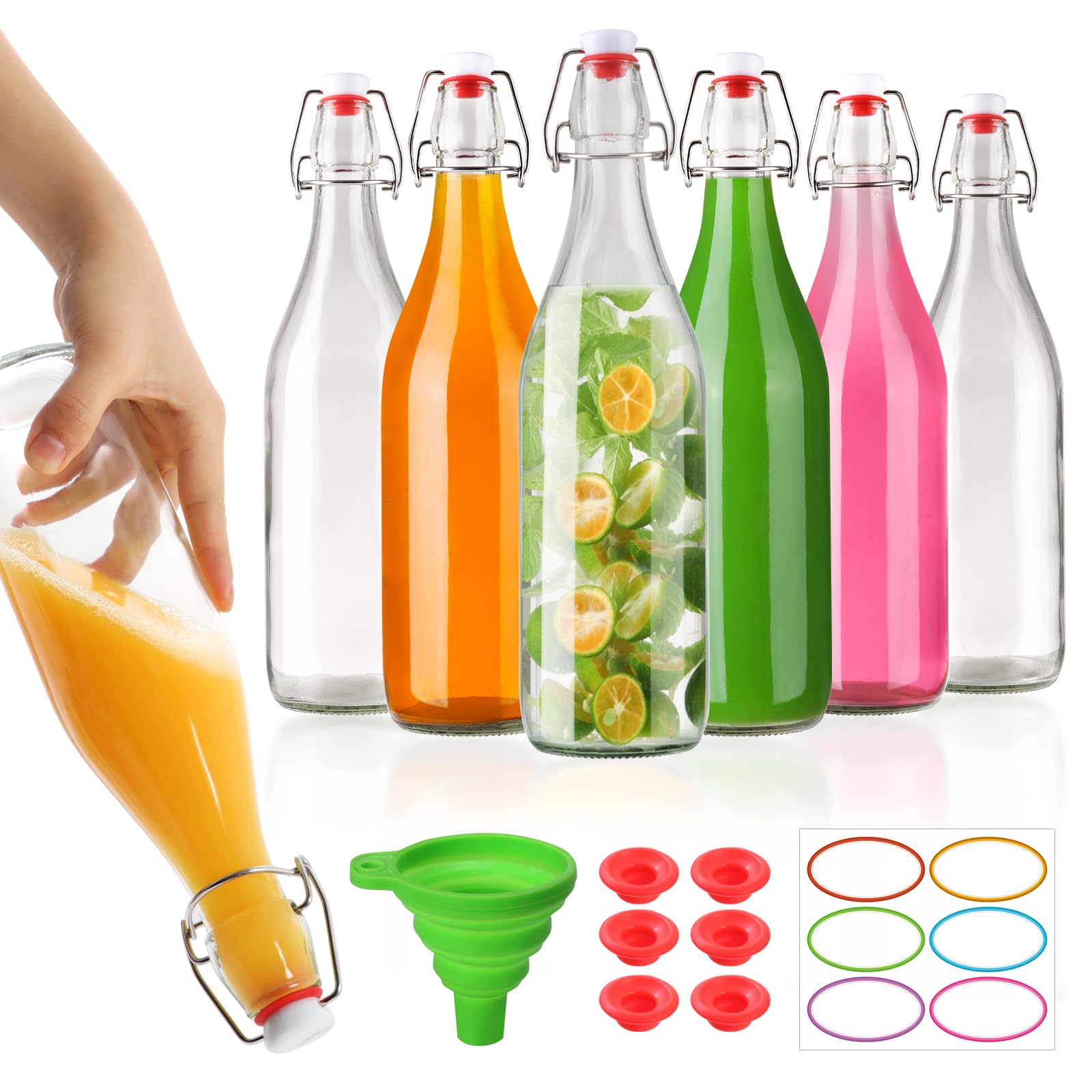 Flip Top Glass Bottle 32Oz 6Pack, Swing Top Glass Bottles With Airtight Flip Lids For Vanilla Extract Bottles/Home Brewing/Bever