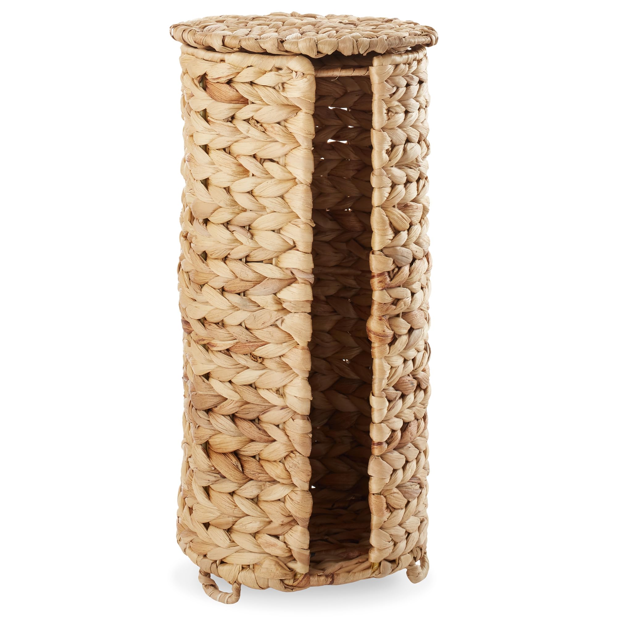 Casafield Free Standing Toilet Paper Storage Roll Holder with Lid - Natural, Fits 3 Rolls, Water Hyacinth Bath Tissue Organizer