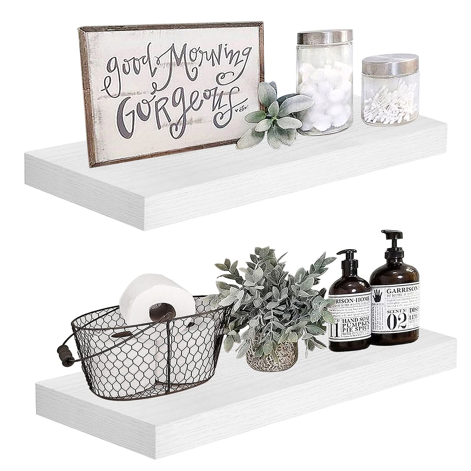 Qeeig White Floating Shelves Wall Shelf 24 Inches Long Modern Bathroom Bedroom Kitchen Living Room Wall Mounted 24 X 9 Inch Set