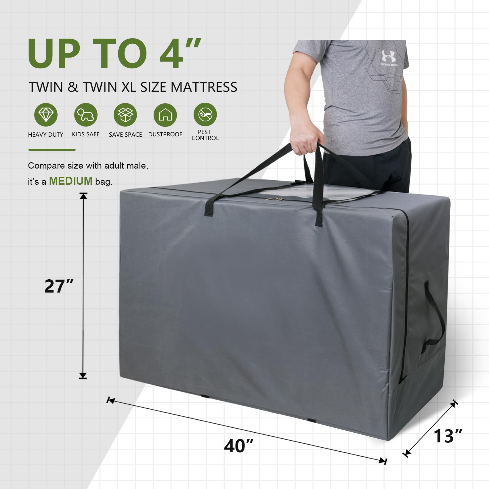 Cuddly Nest Folding Mattress Storage Bag - Heavy Duty Carry Case For Tri-Fold Guest Bed Mattress (Fits 4 Inch Twin & Twin Xl Mat