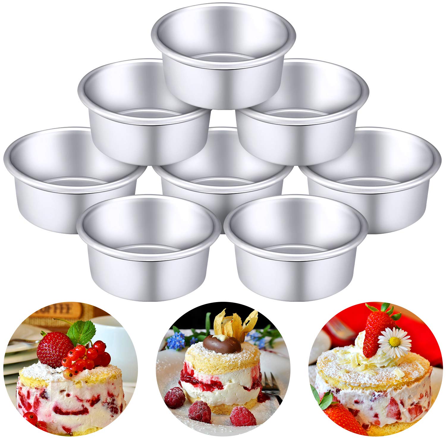 Patelai 8 Pieces Round Cake Pan 4 Inch Non Stick Aluminum Round Mold Cheesecake Baking Pans For Home Party Baking Supplies