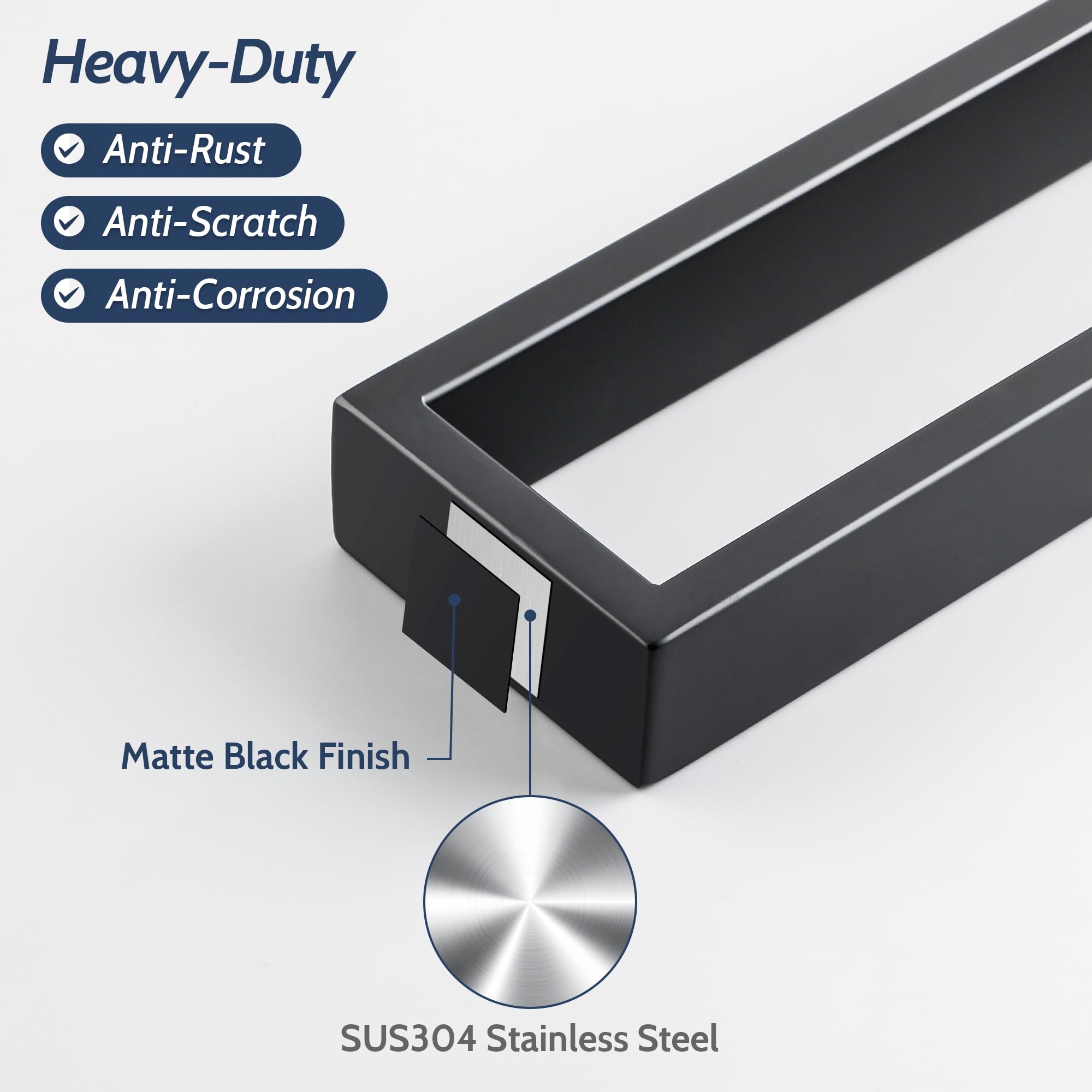 Sayayo Matte Black Towel Bar For Bathroom, 8 Inch Hand Towel Ring Wall Mount Towel Holder Square Sus304 Stainless Steel