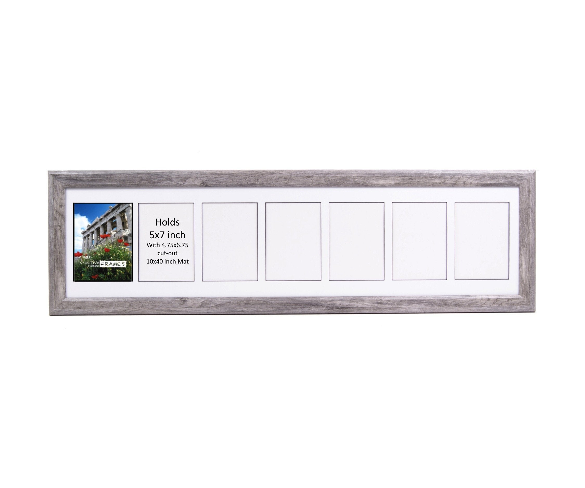 CreativePF- 7 Opening Glass Face Driftwood Picture Frame to hold 5 by 7 inch Photographs including 10x40-inch White Mat Collage