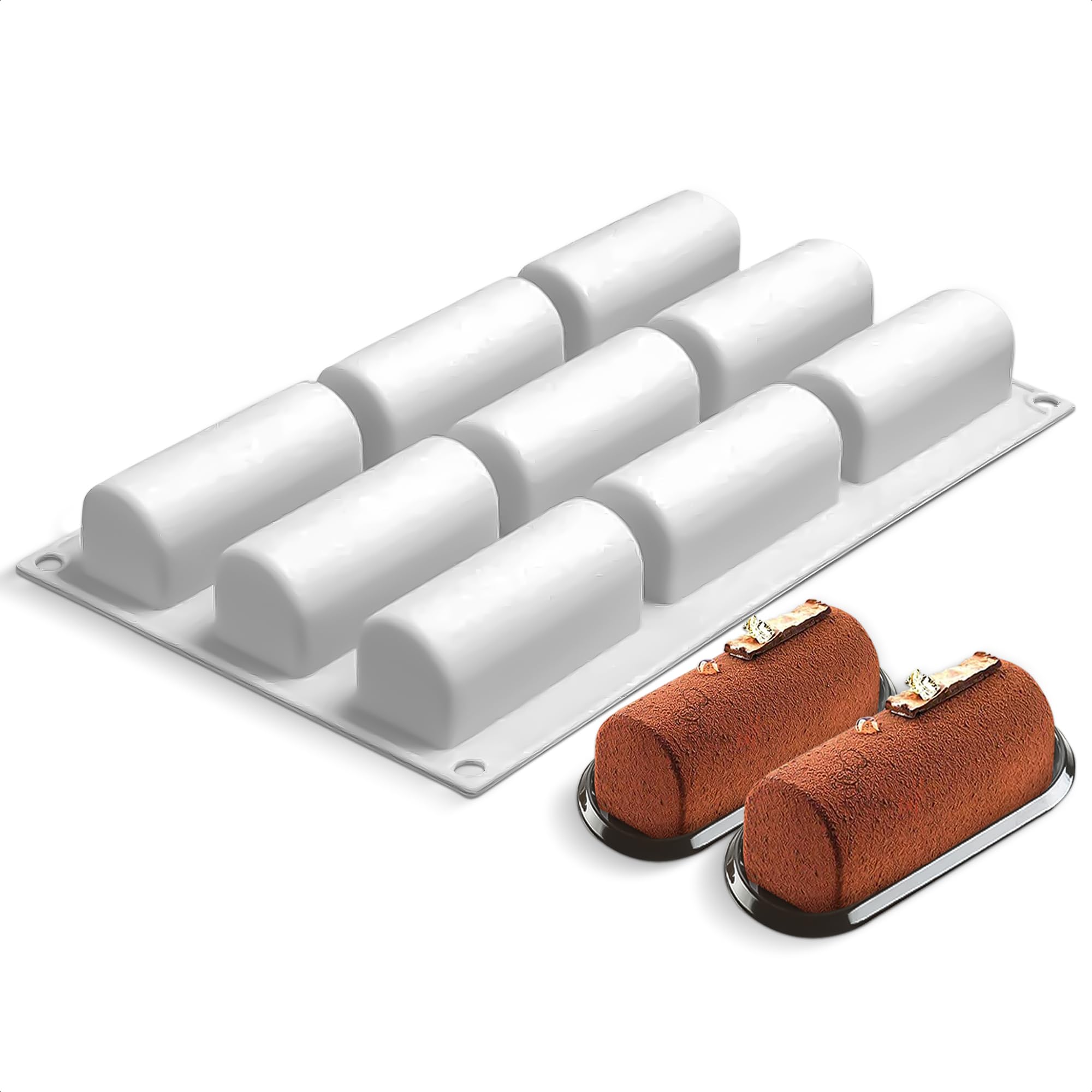 Twinkie Pan Cake Molds for Baking Shapes - 9 Cavities Log Mold Cake Roll Pan Chocolate Mold Silicone Cake Molds for Baking - 3D 