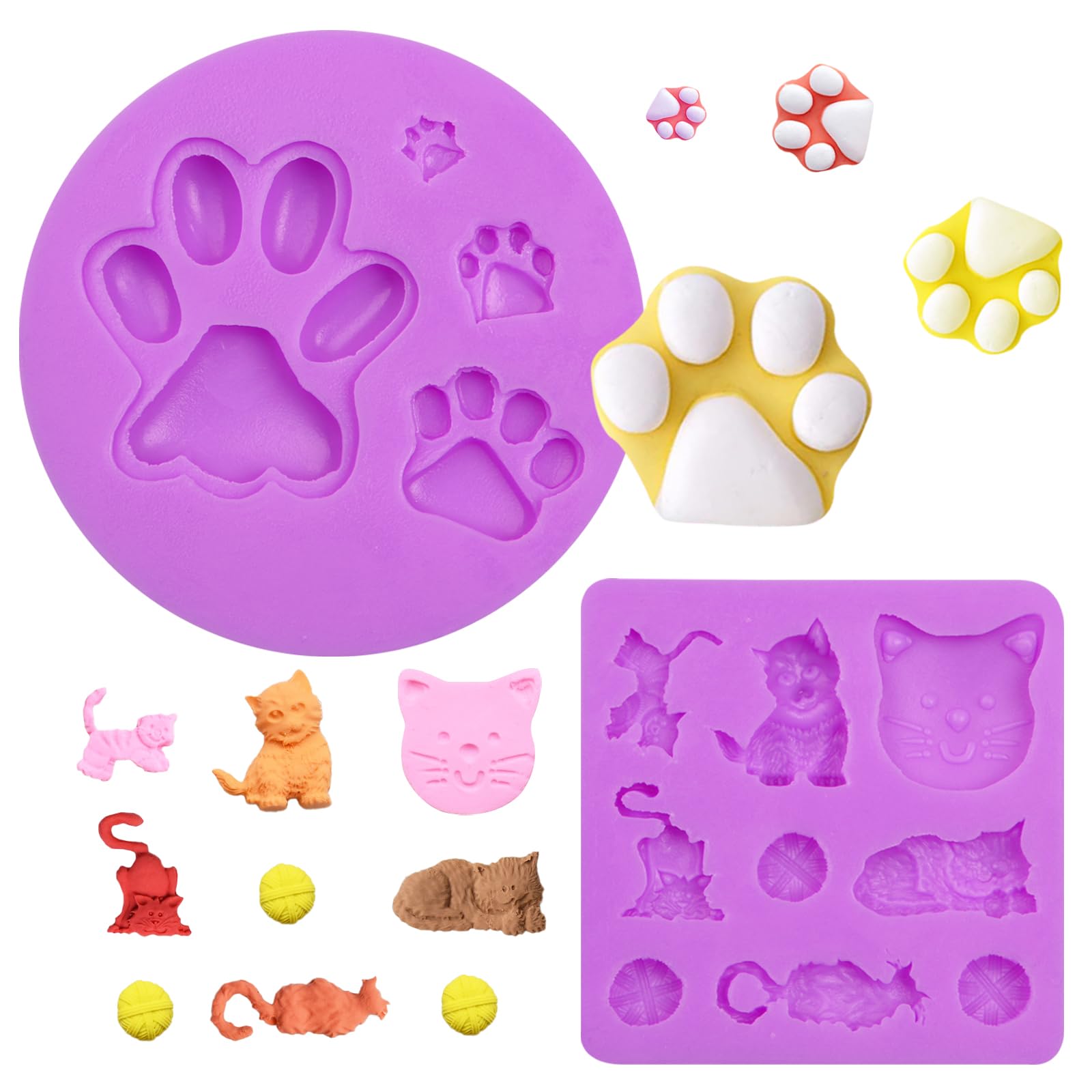 Infovox Cat Silicone Molds Cat Paw Chocolate Molds Set of 2