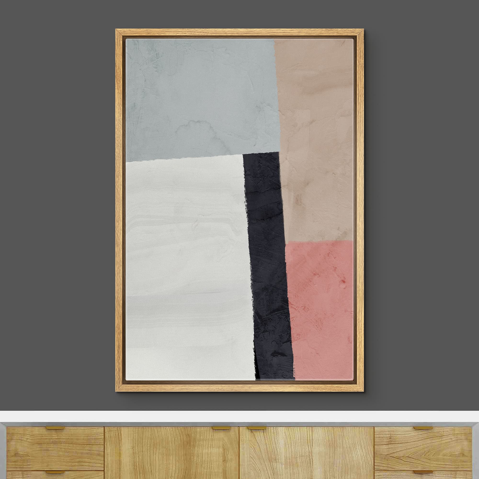 Ashbrook Framed Canvas Print Wall Art Brown, Pink And Gray Pastel Color Blocks Abstract Shapes Illustrations Modern Bohemian Chi