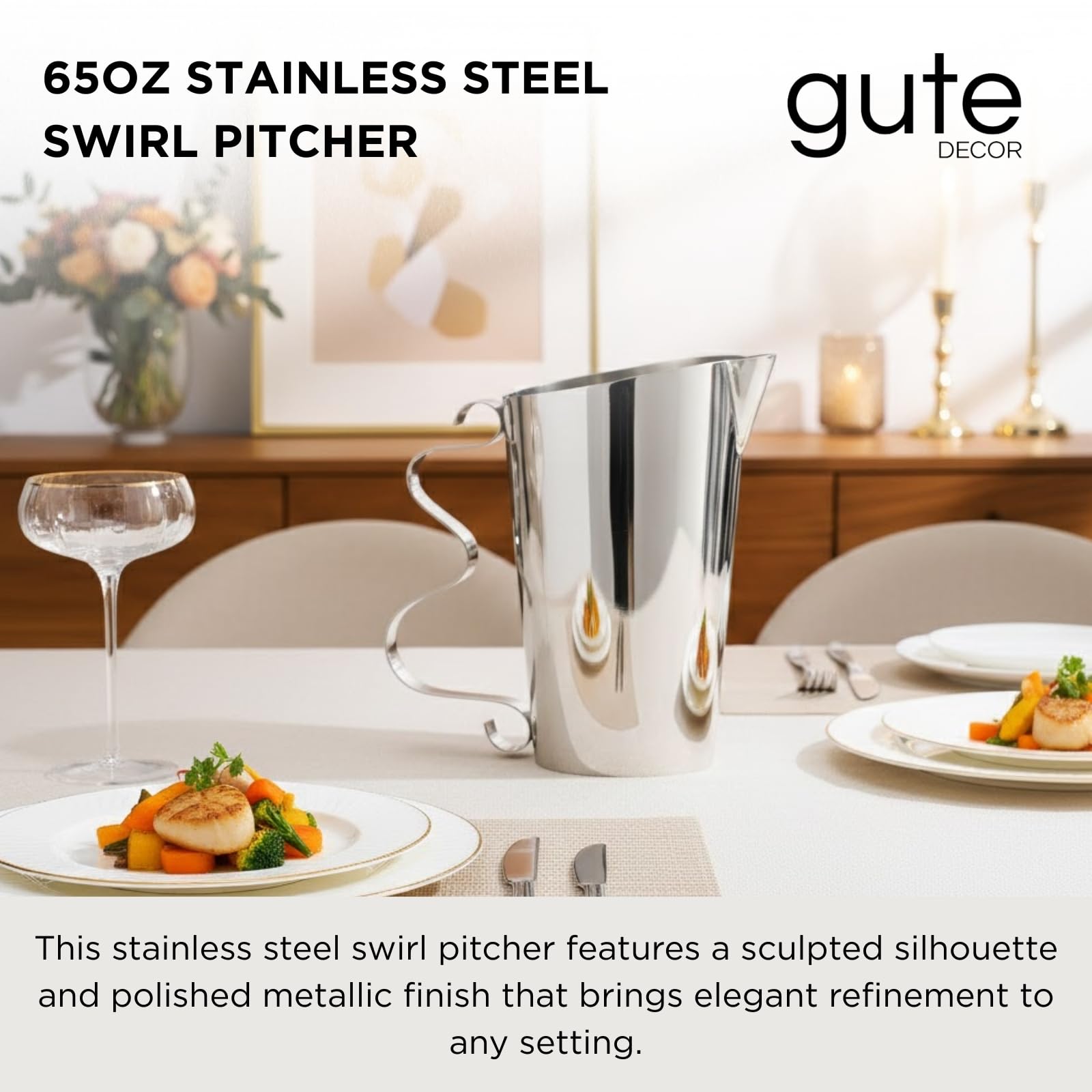 Mirror Finish Stainless Steel Swirl Pitcher 65 oz