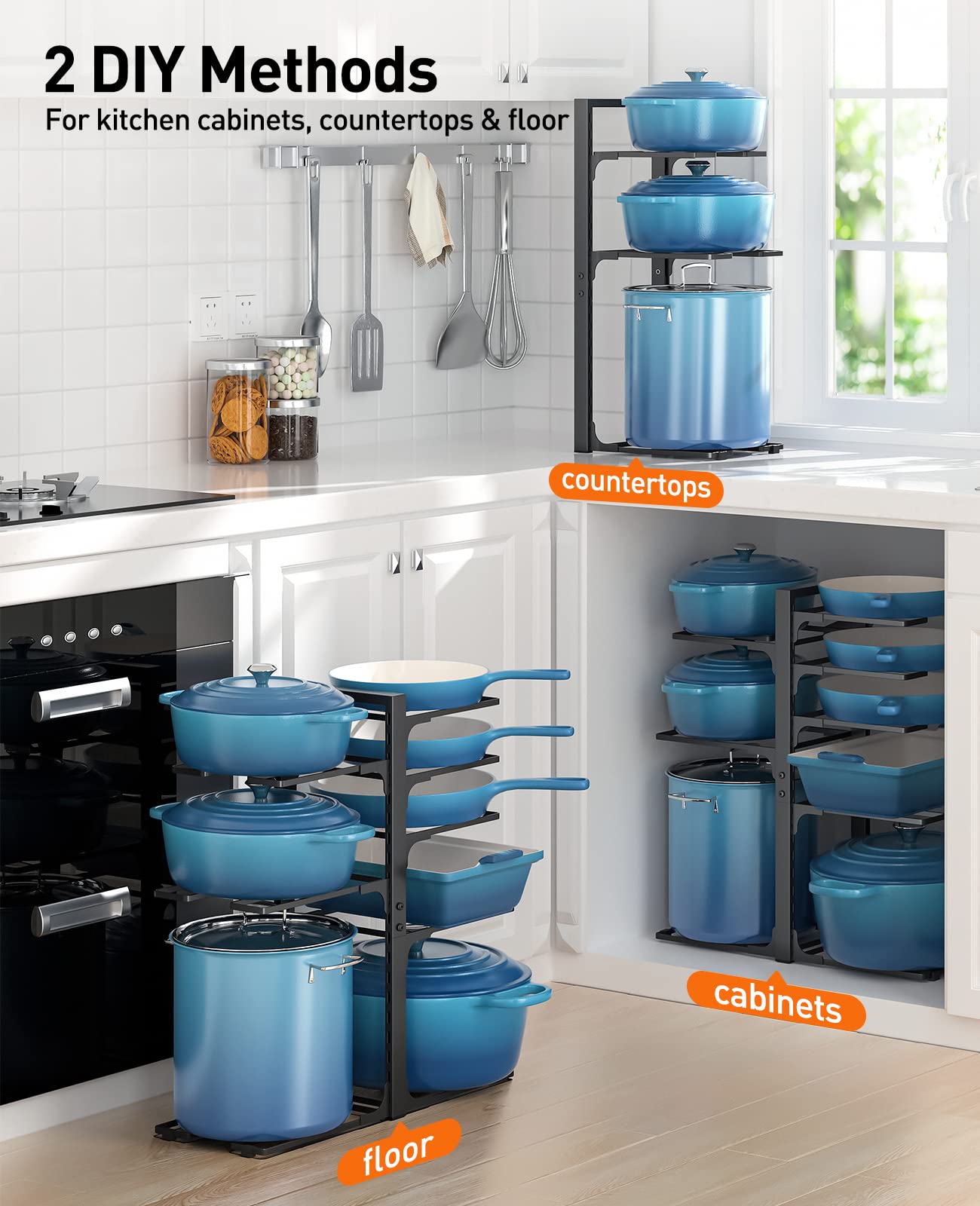 Ordora Pots And Pans Organizer: Under Cabinet, 21'' Height Heavy Duty 120Lbs Pots Pans Organizer Rack For Under Cabinet 8-Tier A