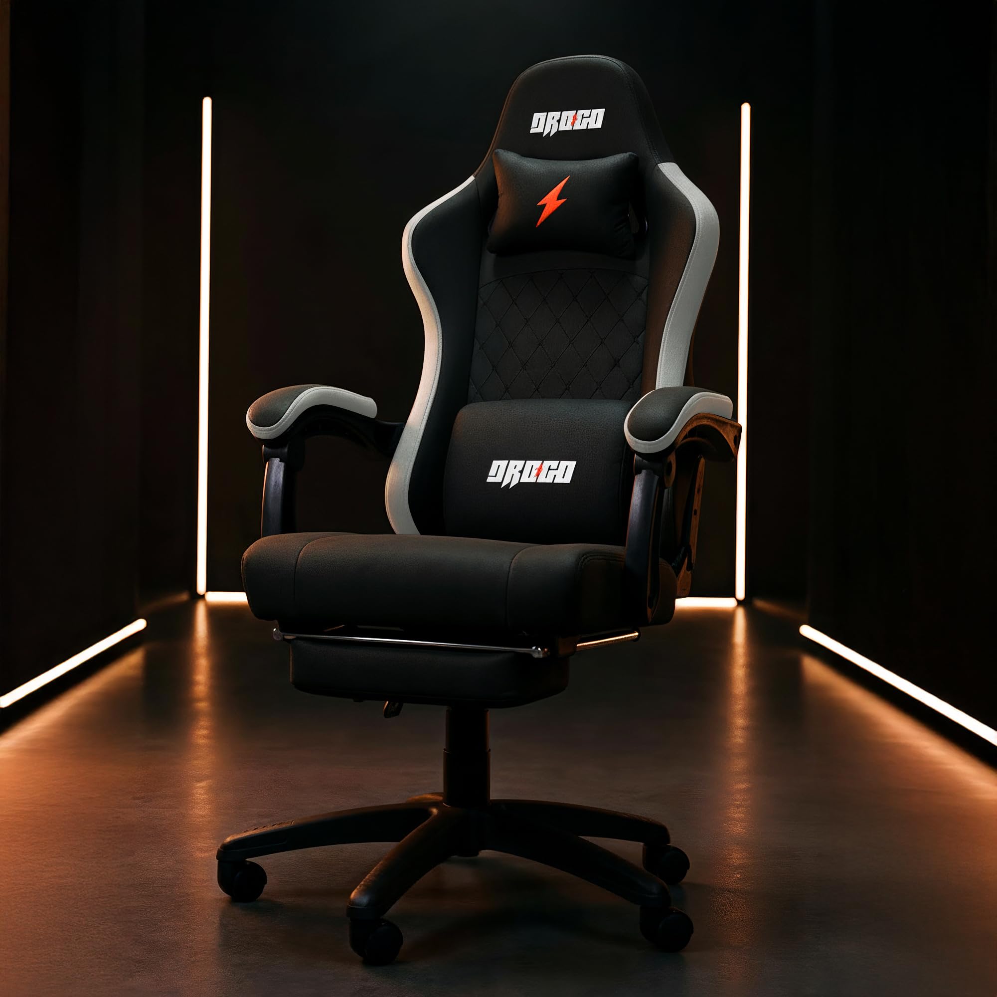 Baybee Drogo Throne Ergonomic Gaming Chair With Linkage Armrest, Foot Rest, & Adjustable Seat|Computer Chair With Fabric, Head &