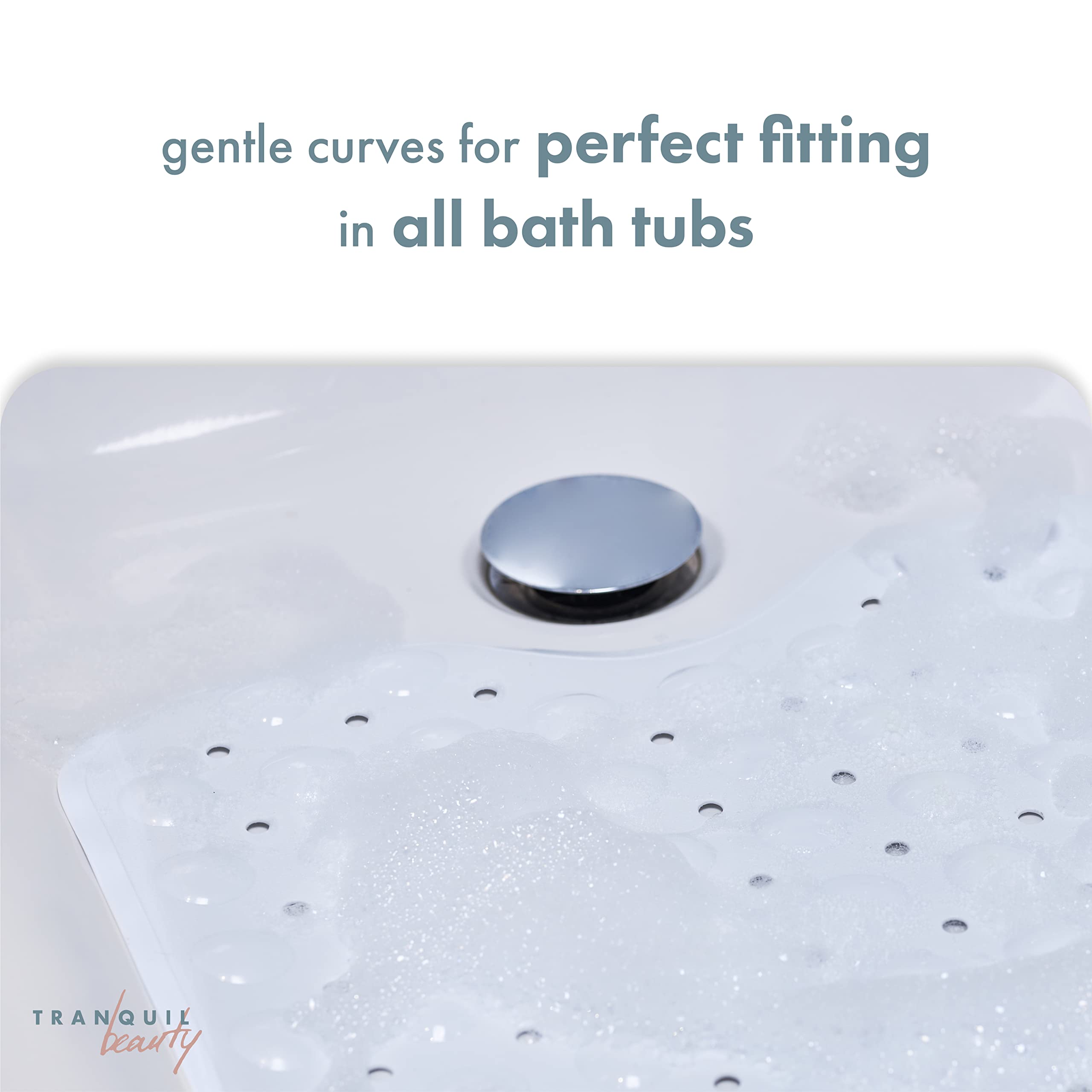 TranquilBeauty Non-Slip Bath Mat - Extra Long 40x16in, White, Machine-Washable, Suction Cups, Ideal for Elderly & Children, Model BM1W