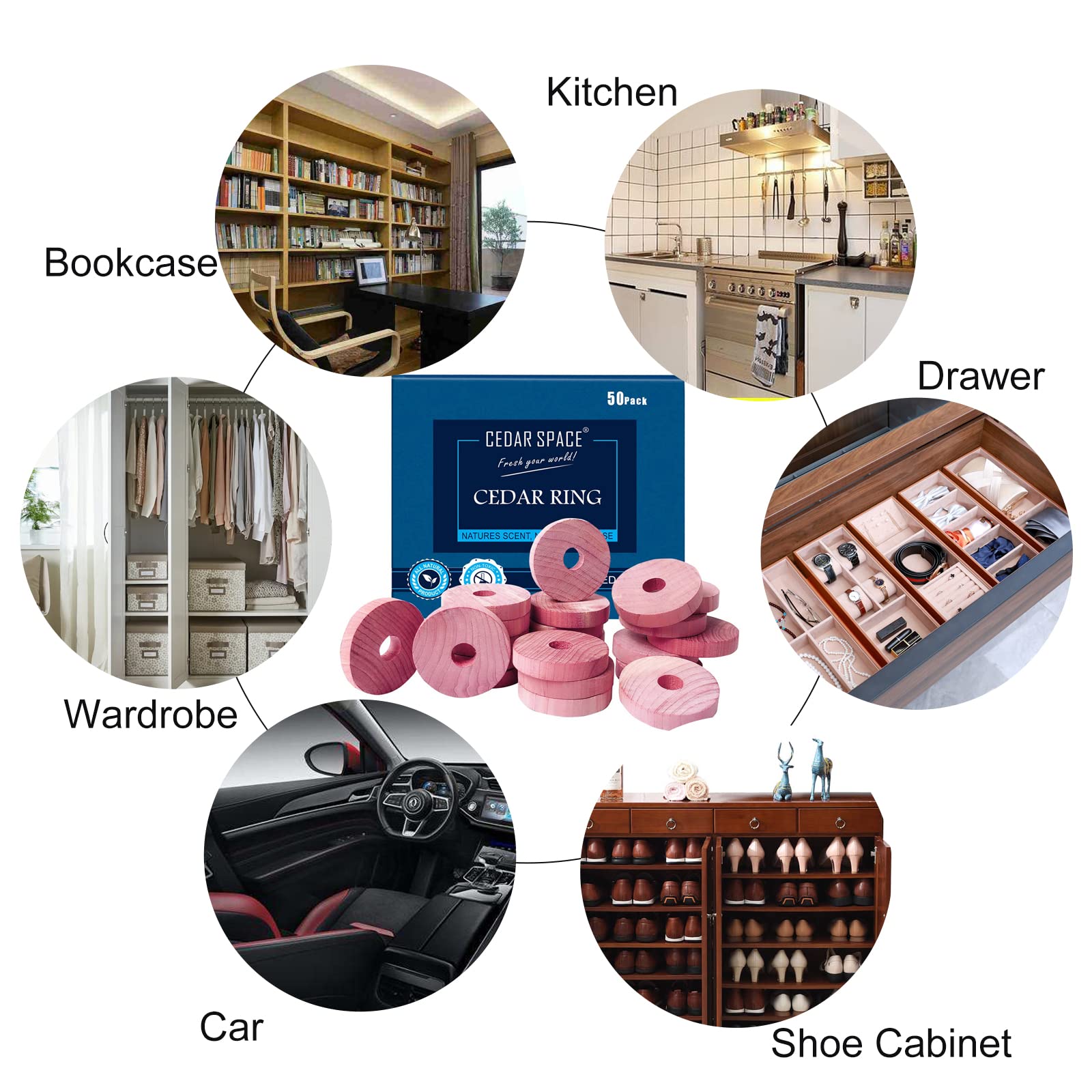 Cedar Blocks For Clothes Storage - 24 Pcs 100% Aromatic Cedar Rings, Cedar Accessories For Closets Storages, Cedar Blocks For Wa