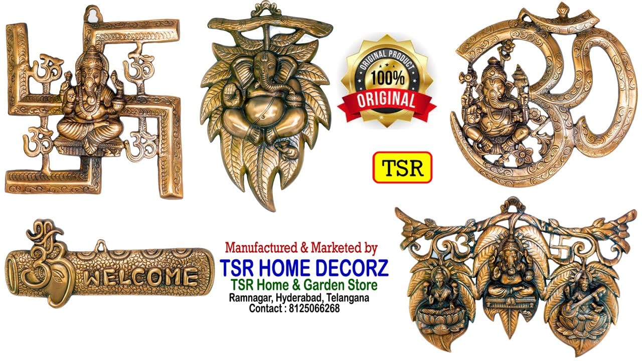 Tsr Home Decorz Metal Om Swasthik Ganesha 10 Inch Size, Wall Hanging Sculpture Decorative For Gifting Housewarming Main Door, En