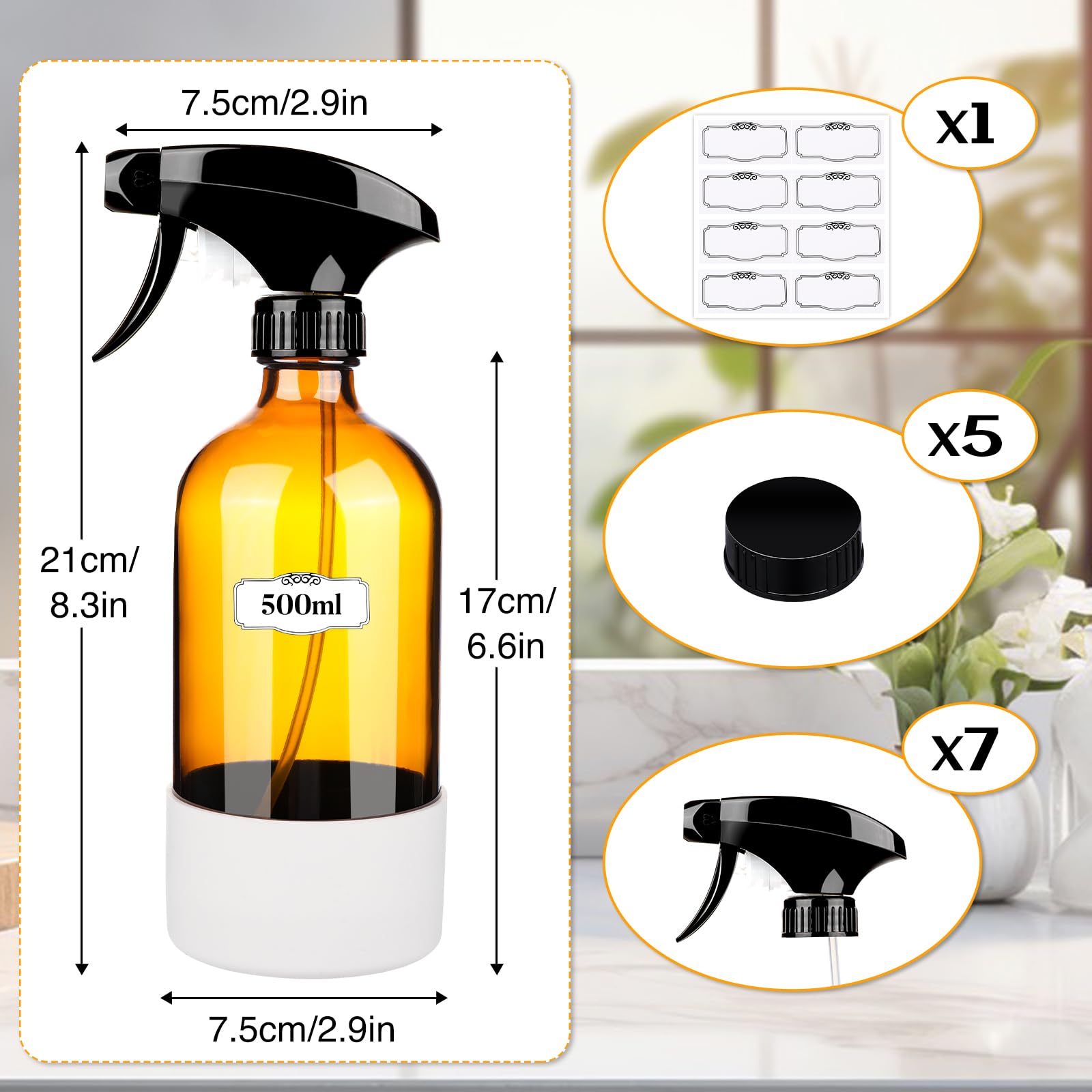 Zenowick 5 Pack/16 Oz Glass Spray Bottles, Refillable Empty Containers With Silicone Sleeve, Upgraded Adjustable Nozzle Spray Bo